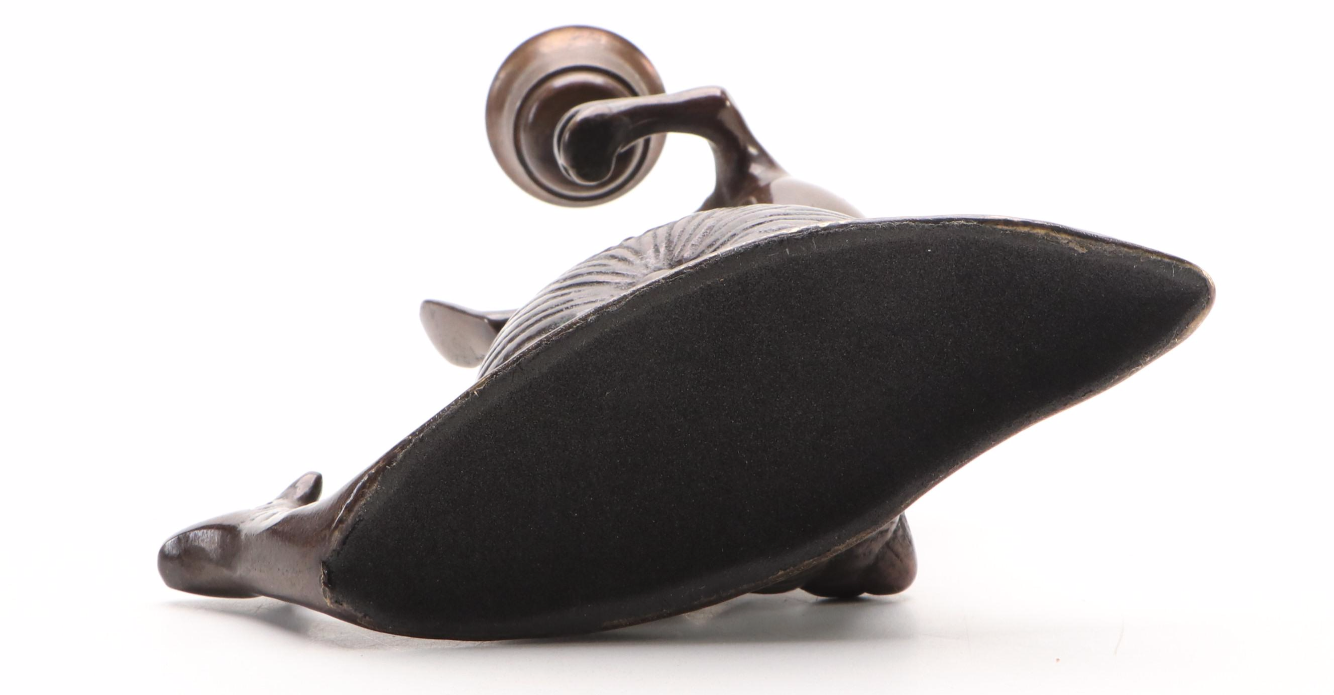 Brushed Bronze Metal Frog Riding Snail Figural Candlestick