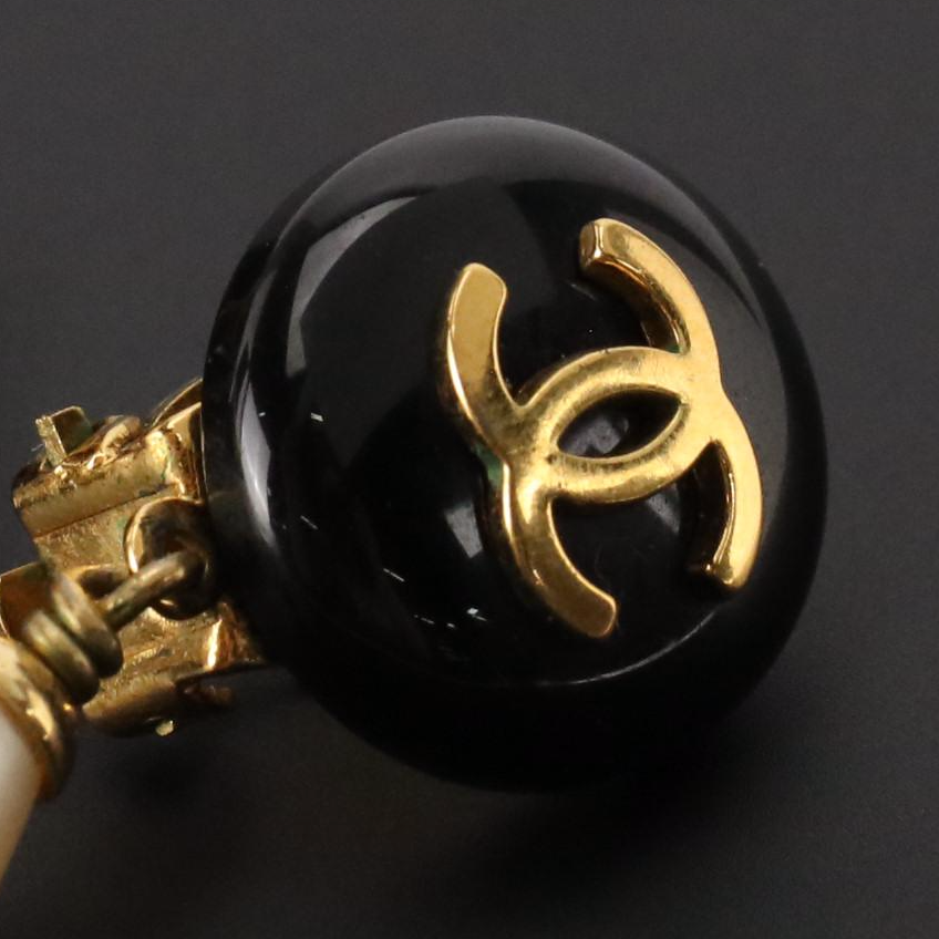 Chanel CC Logo Button Clip On Earrings with Faux Pearl Drops