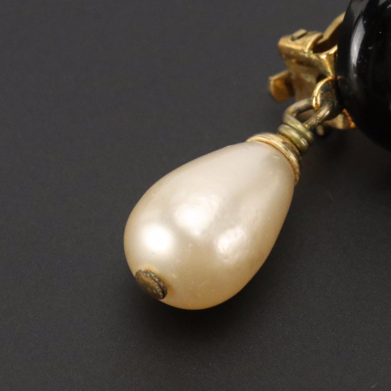 Chanel CC Logo Button Clip On Earrings with Faux Pearl Drops