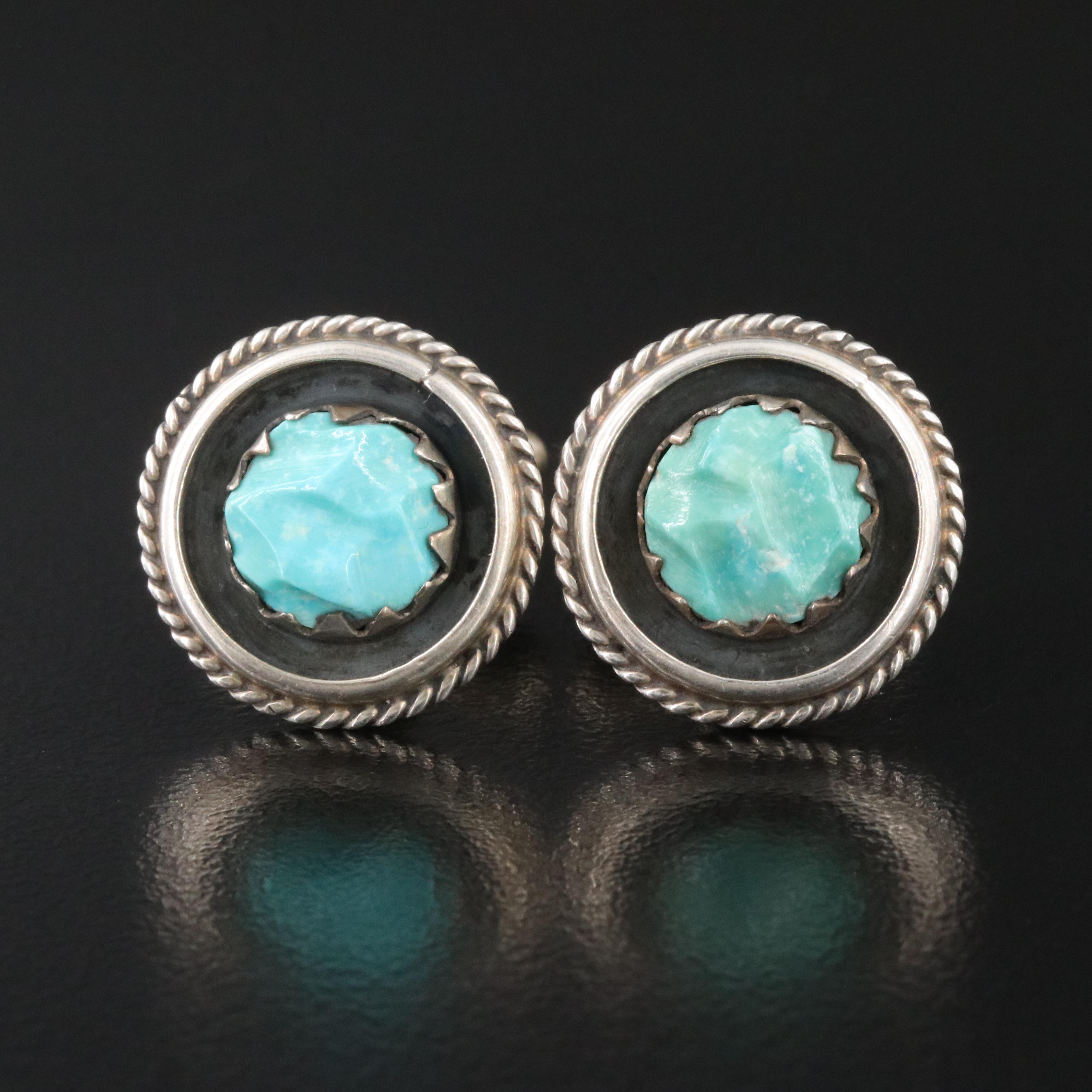 800 Silver Faux Turquoise Cufflinks