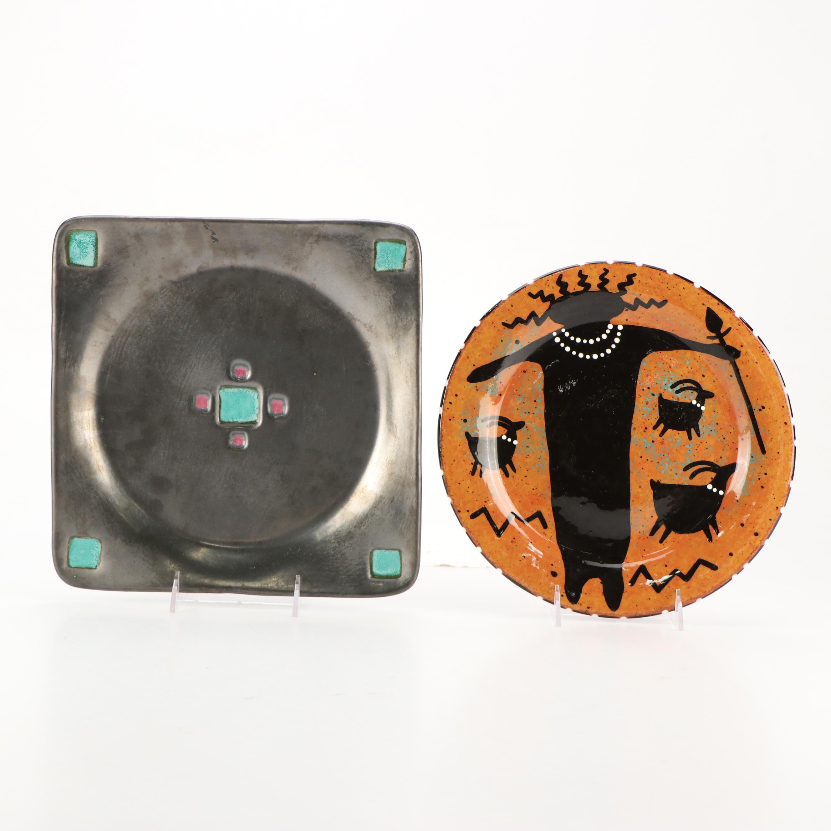 Rob Sanders Southwestern Petroglyph Style and Other Square Ceramic Plates