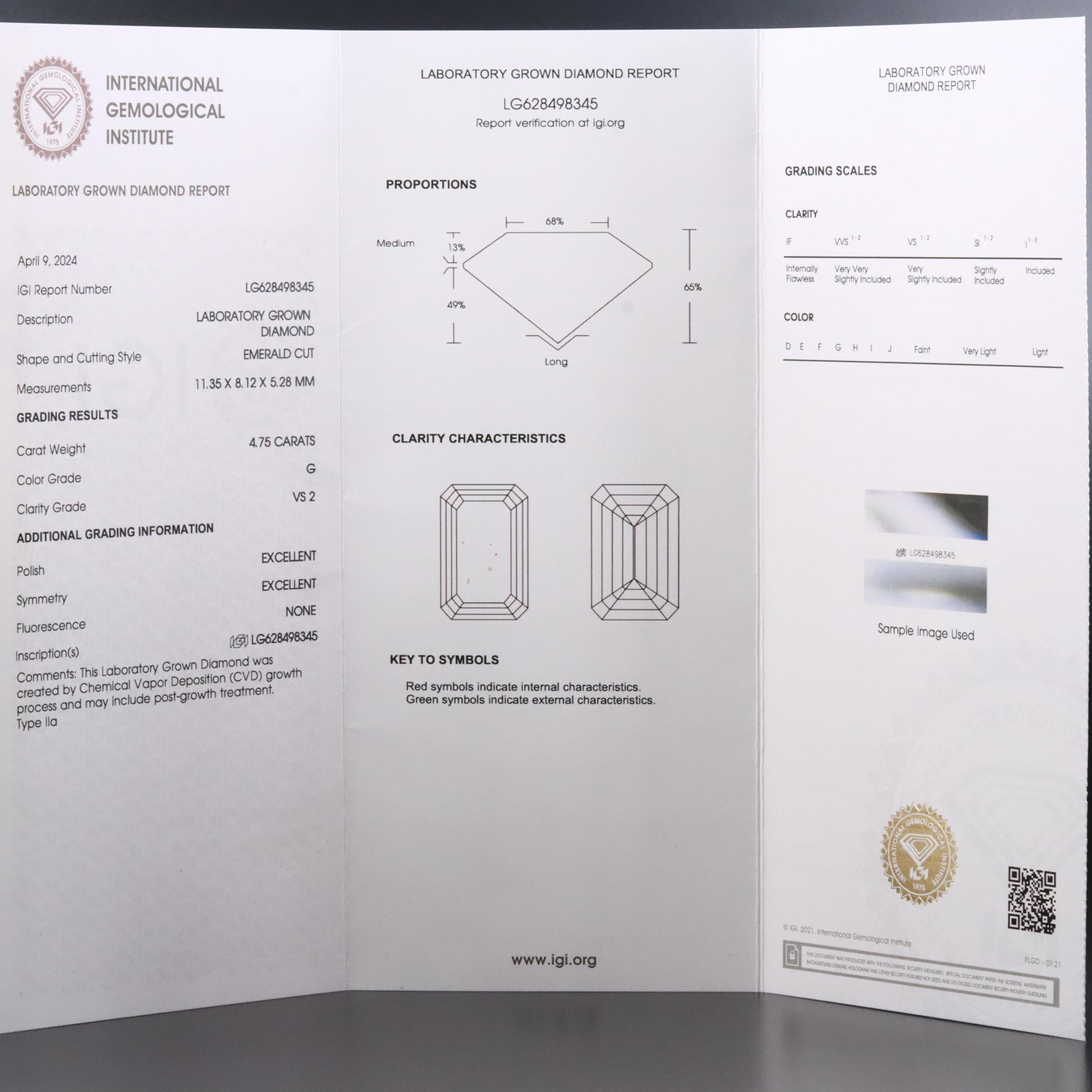 Loose 4.75 CT Lab Grown Diamond with IGI Report