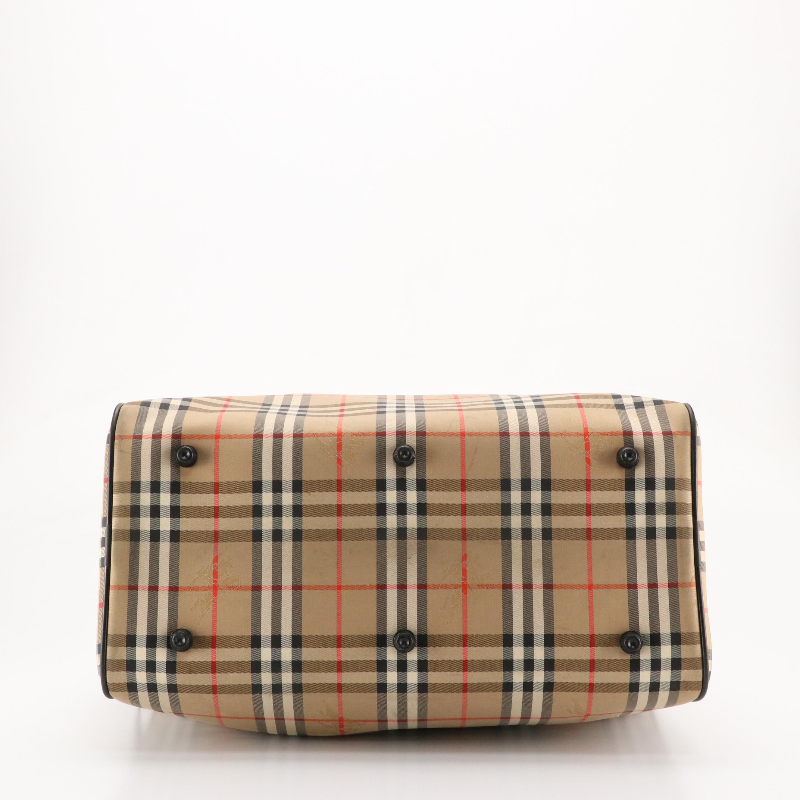 Burberrys Duffle Bag in Haymarket Check Canvas and Black Leather