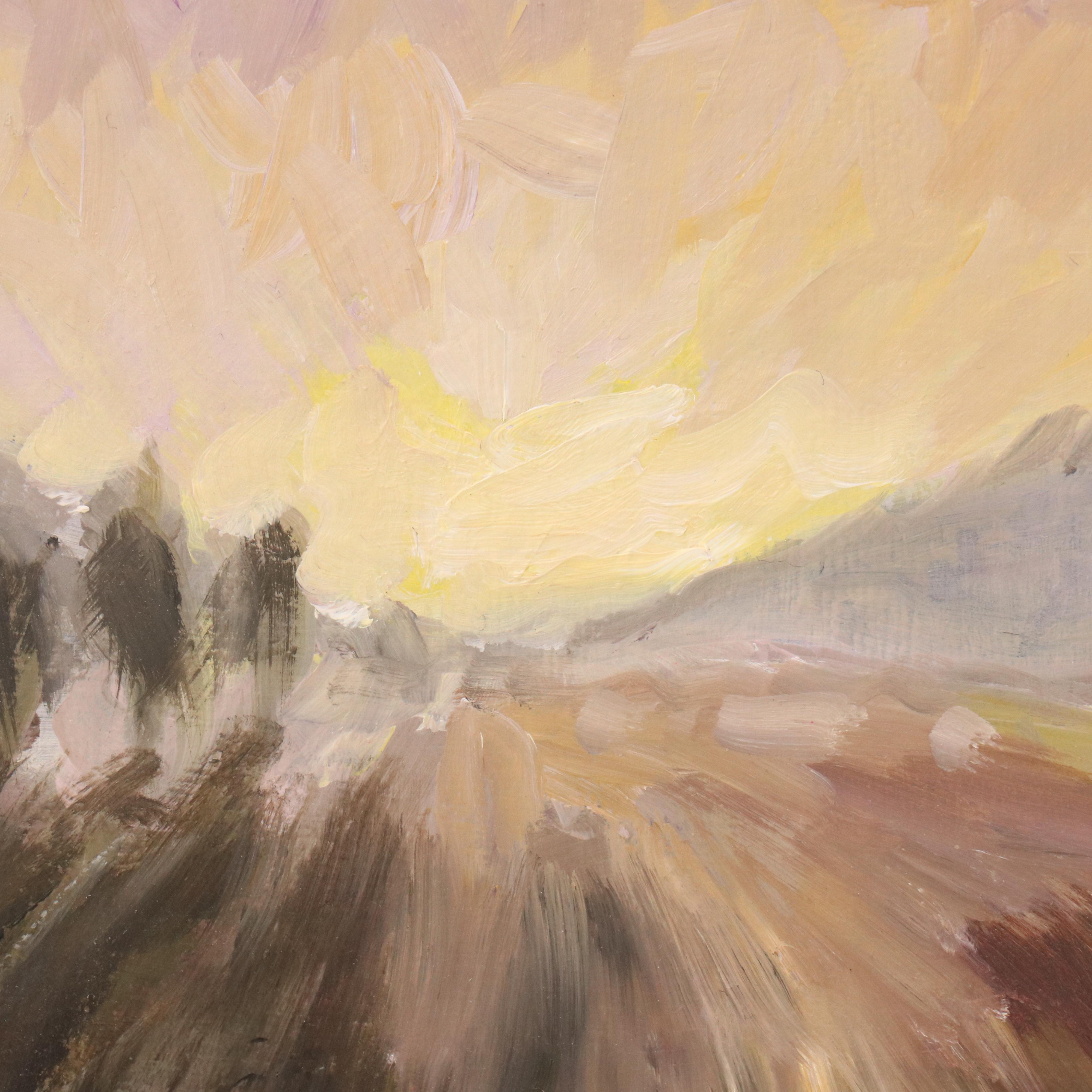 Expressionist Style Landscape at Twilight Oil Painting, Late 20th Century