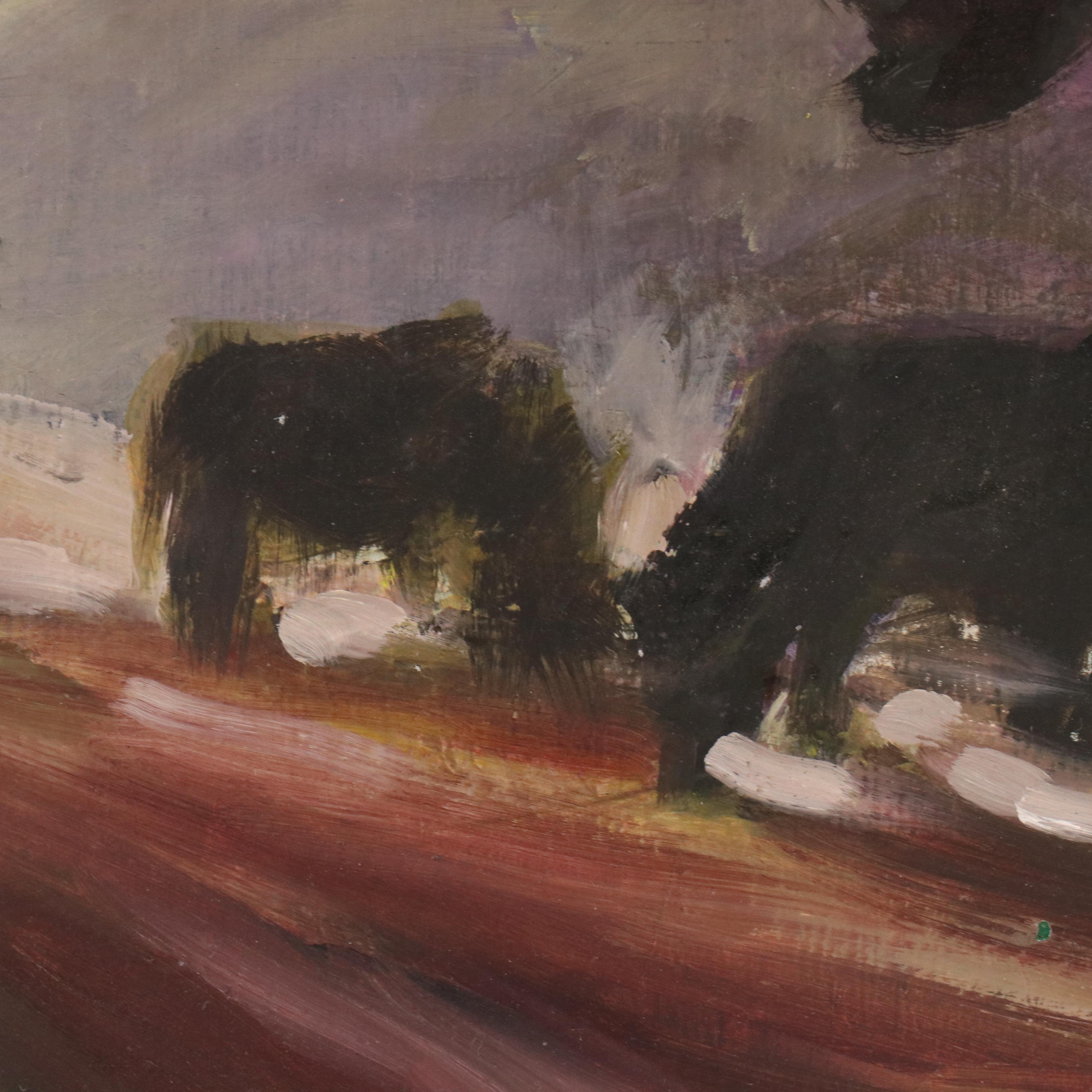 Expressionist Style Landscape at Twilight Oil Painting, Late 20th Century