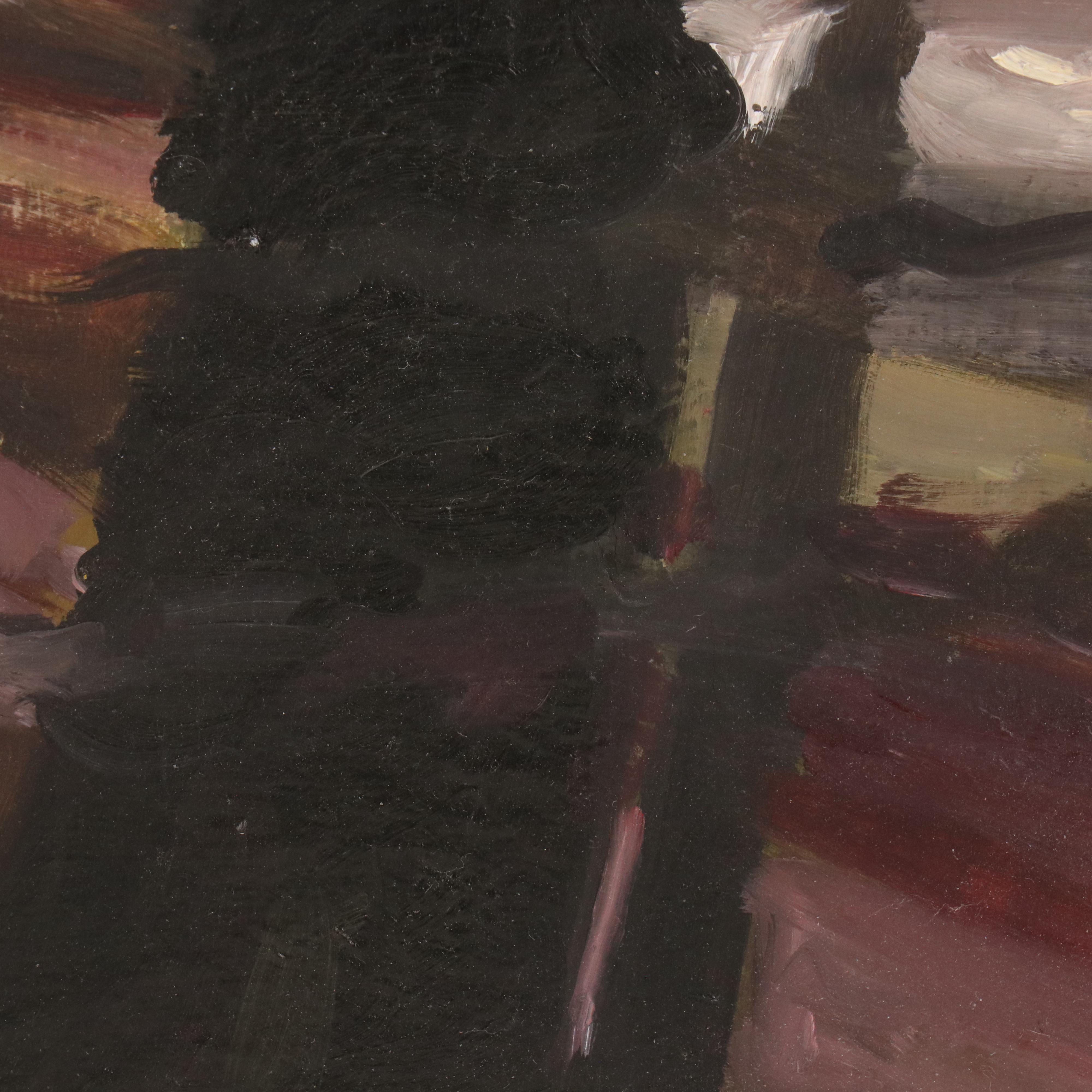 Expressionist Style Landscape at Twilight Oil Painting, Late 20th Century