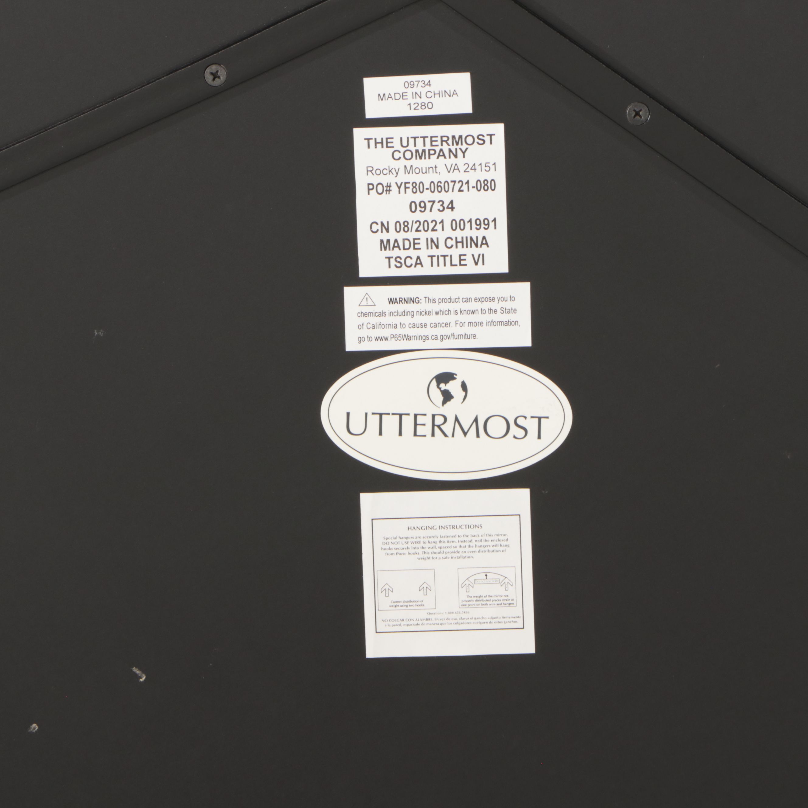 Uttermost Contemporary Black Metal Framed Wall Mirror