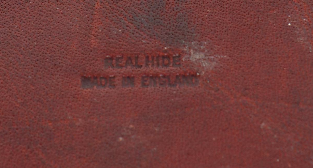 English Leather Wrapped Bourbon and Scotch Glass Bottles in Caddy with Other Jar