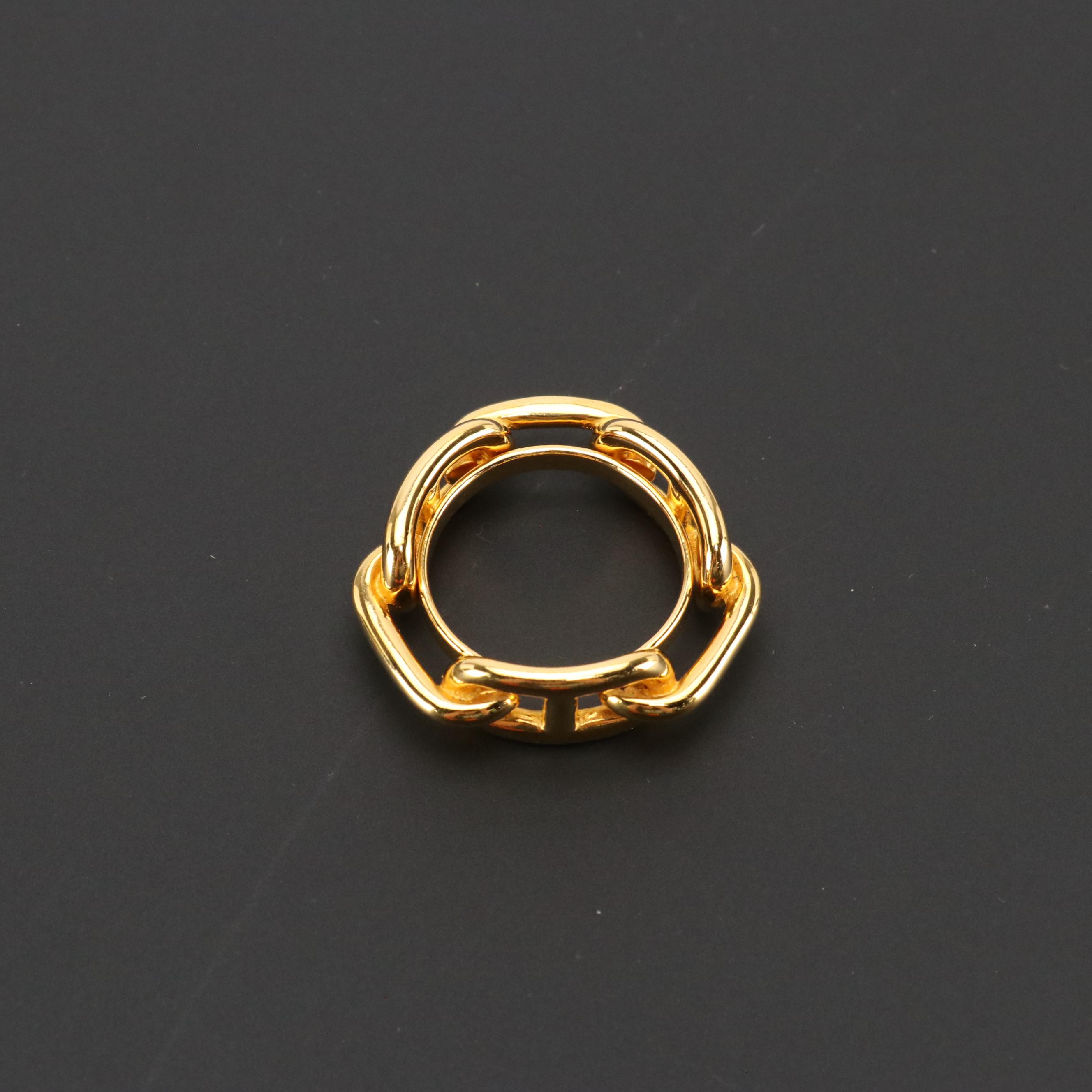 Hermès Gold Plated Chaine D’Ancre Scarf Ring With Box