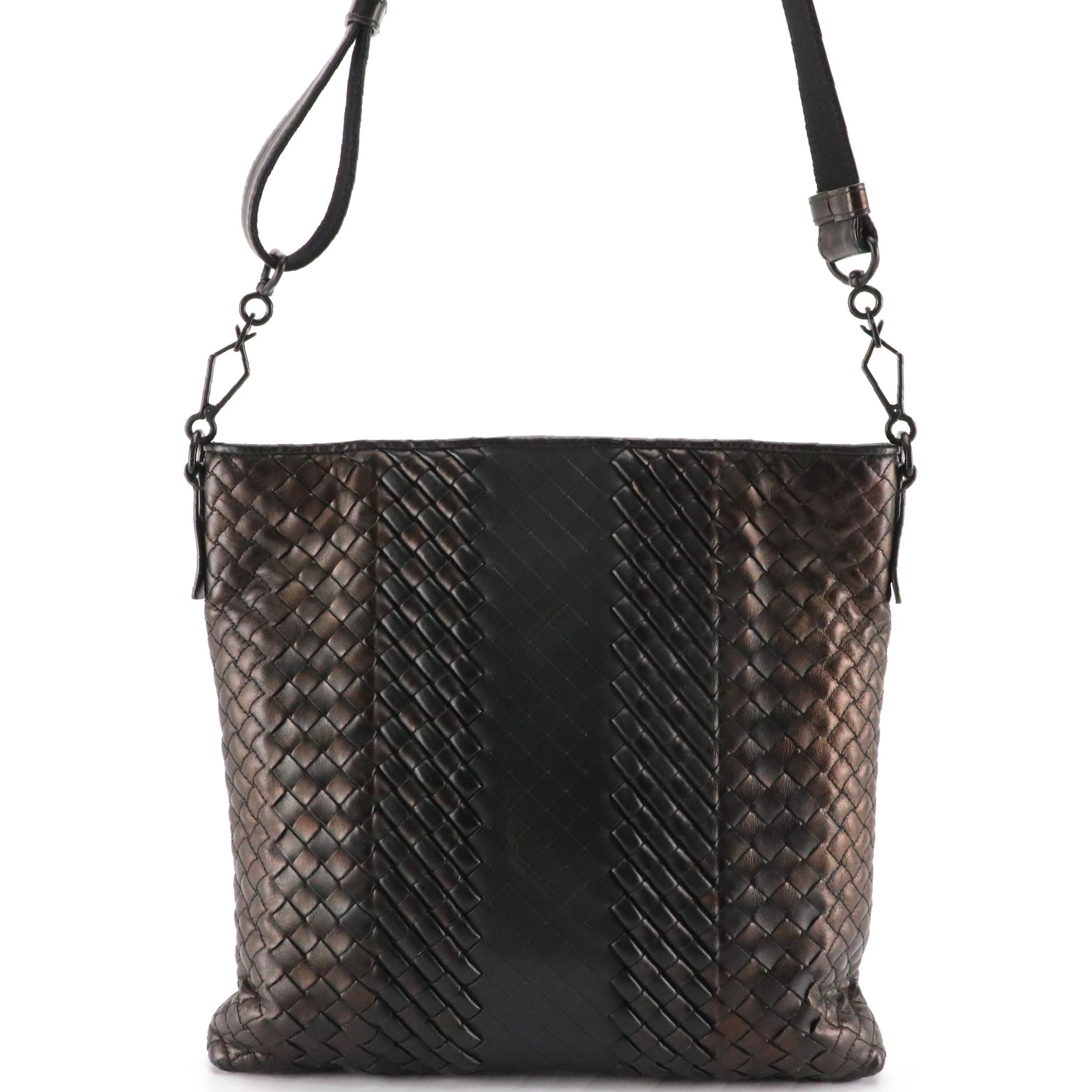 Bottega Veneta Crossbody Bag in Copper Burnished Black Intrecciato Leather