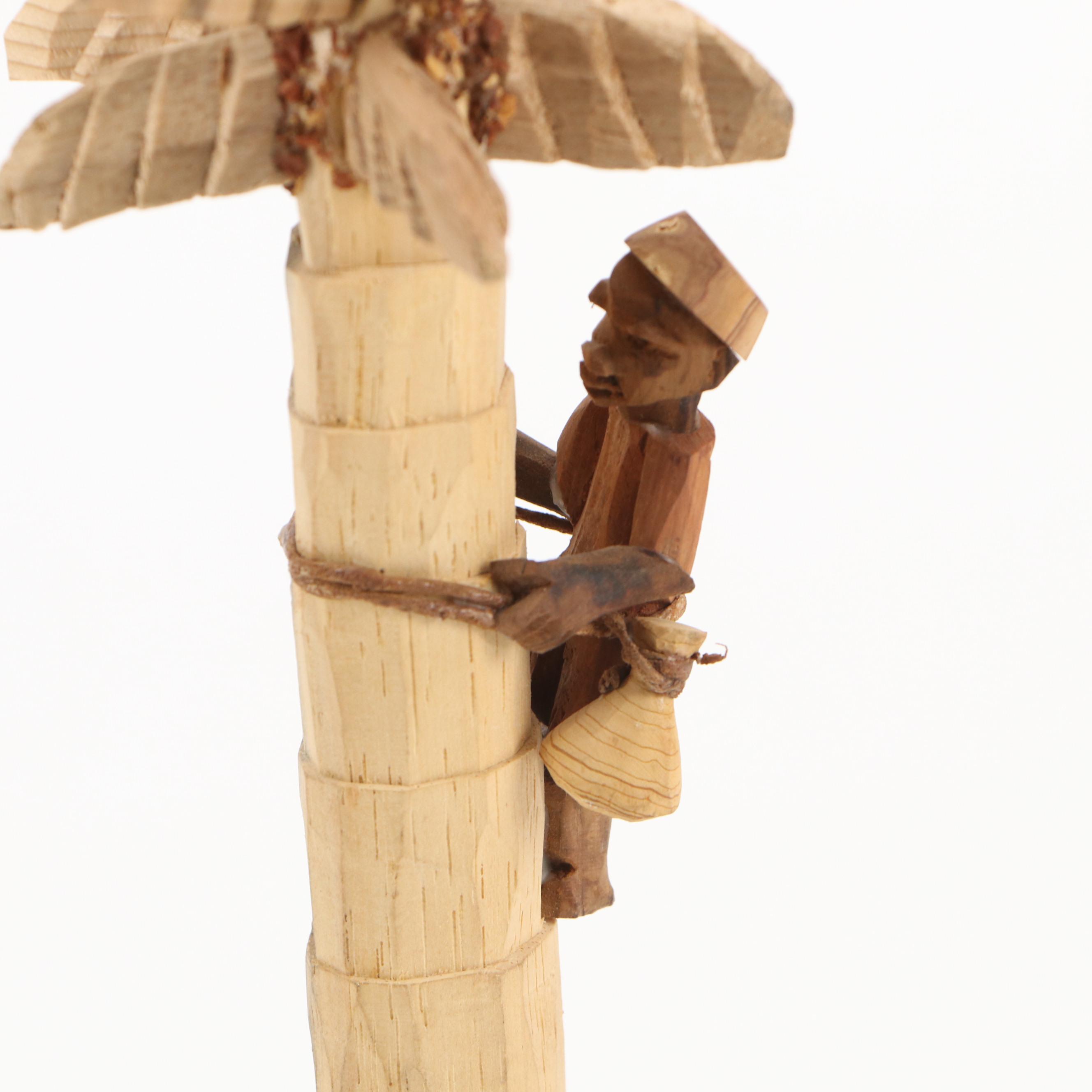 Nigerian Carved Wood Coconut Harvesting Figure