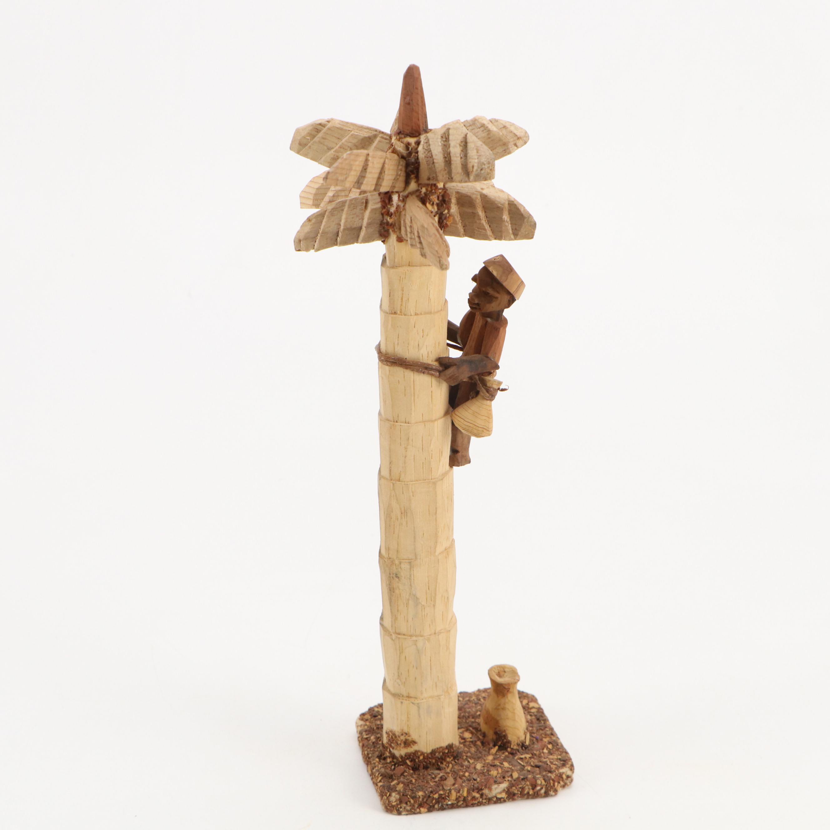 Nigerian Carved Wood Coconut Harvesting Figure
