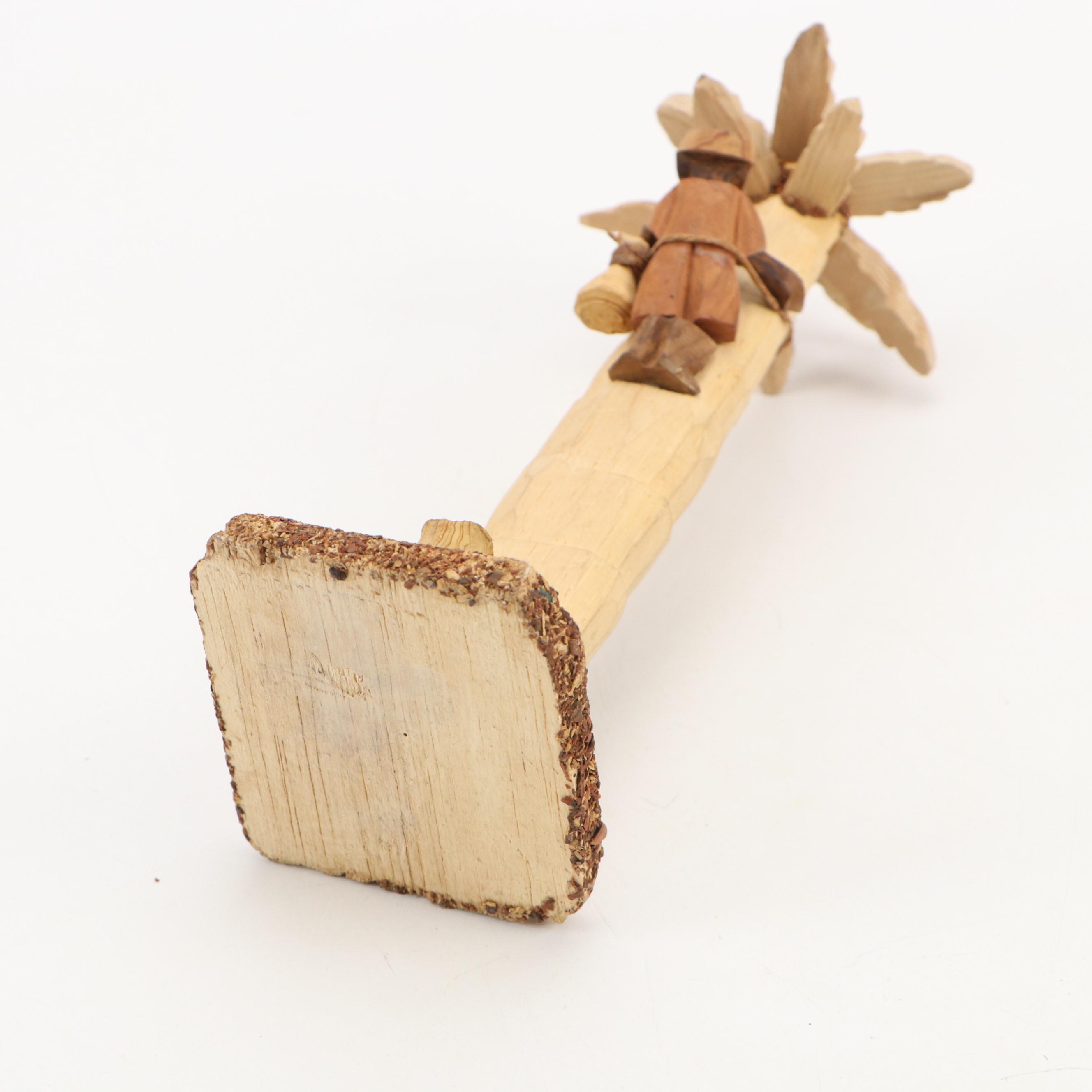 Nigerian Carved Wood Coconut Harvesting Figure