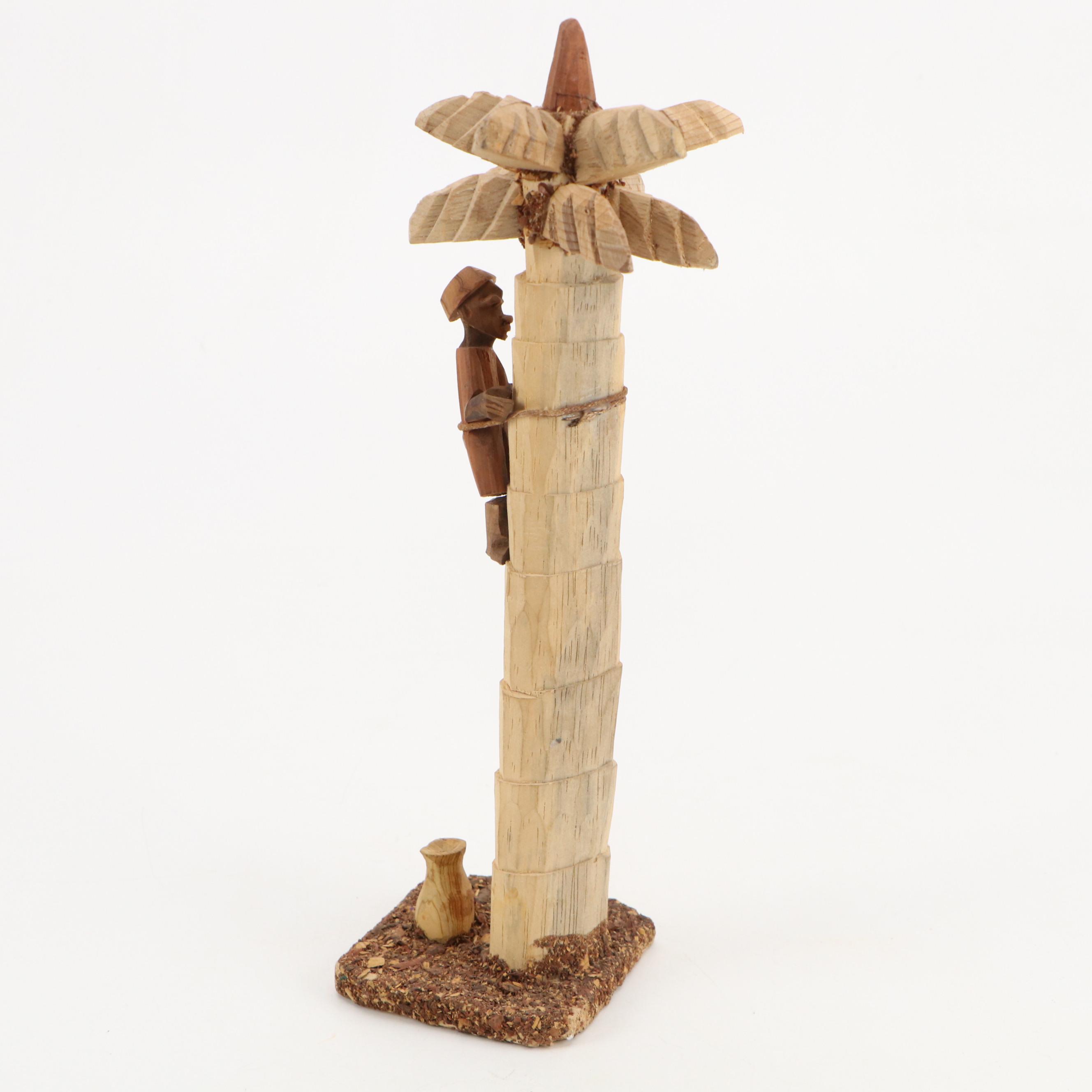 Nigerian Carved Wood Coconut Harvesting Figure