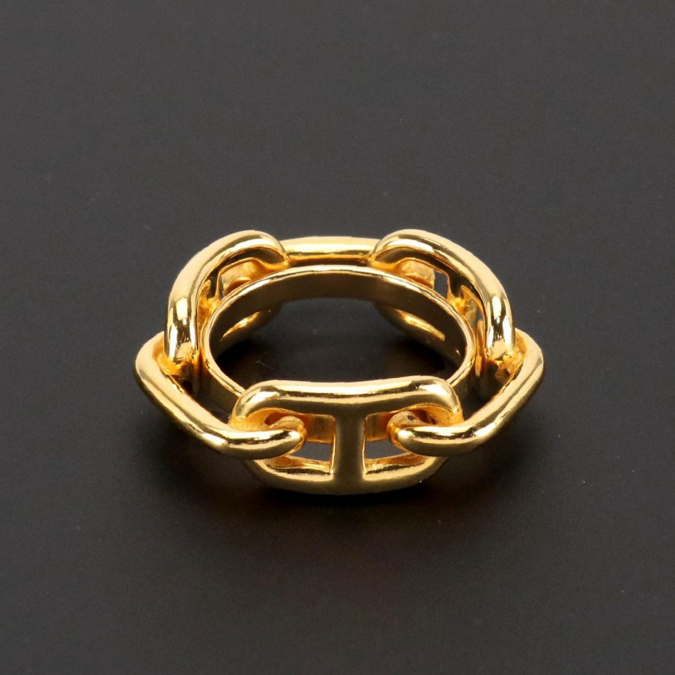 Hermès Gold Plated Chaine D’Ancre Scarf Ring With Box
