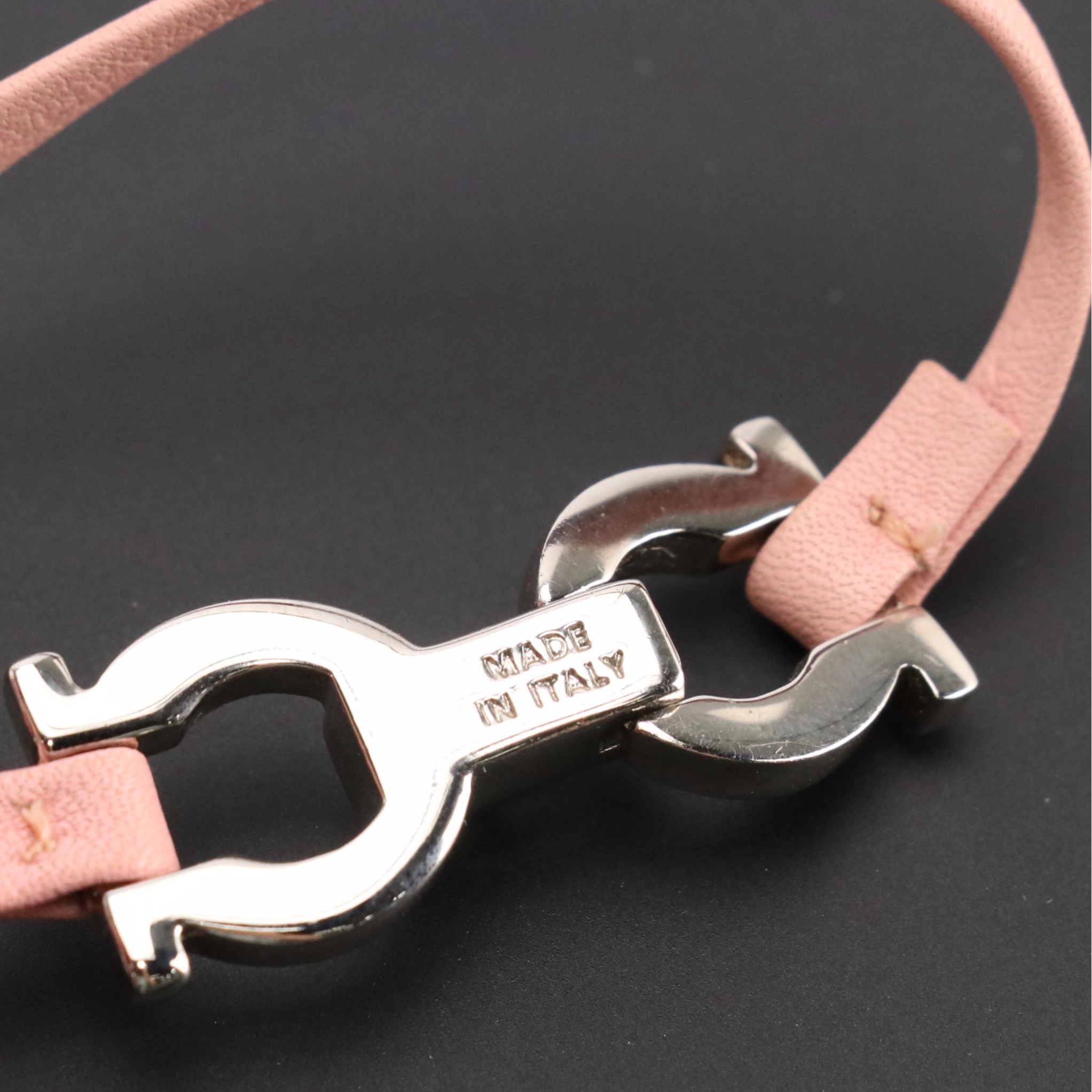 Salvatore Ferragamo Silver Tone Gancini Wrap Bracelet in Pink Leather