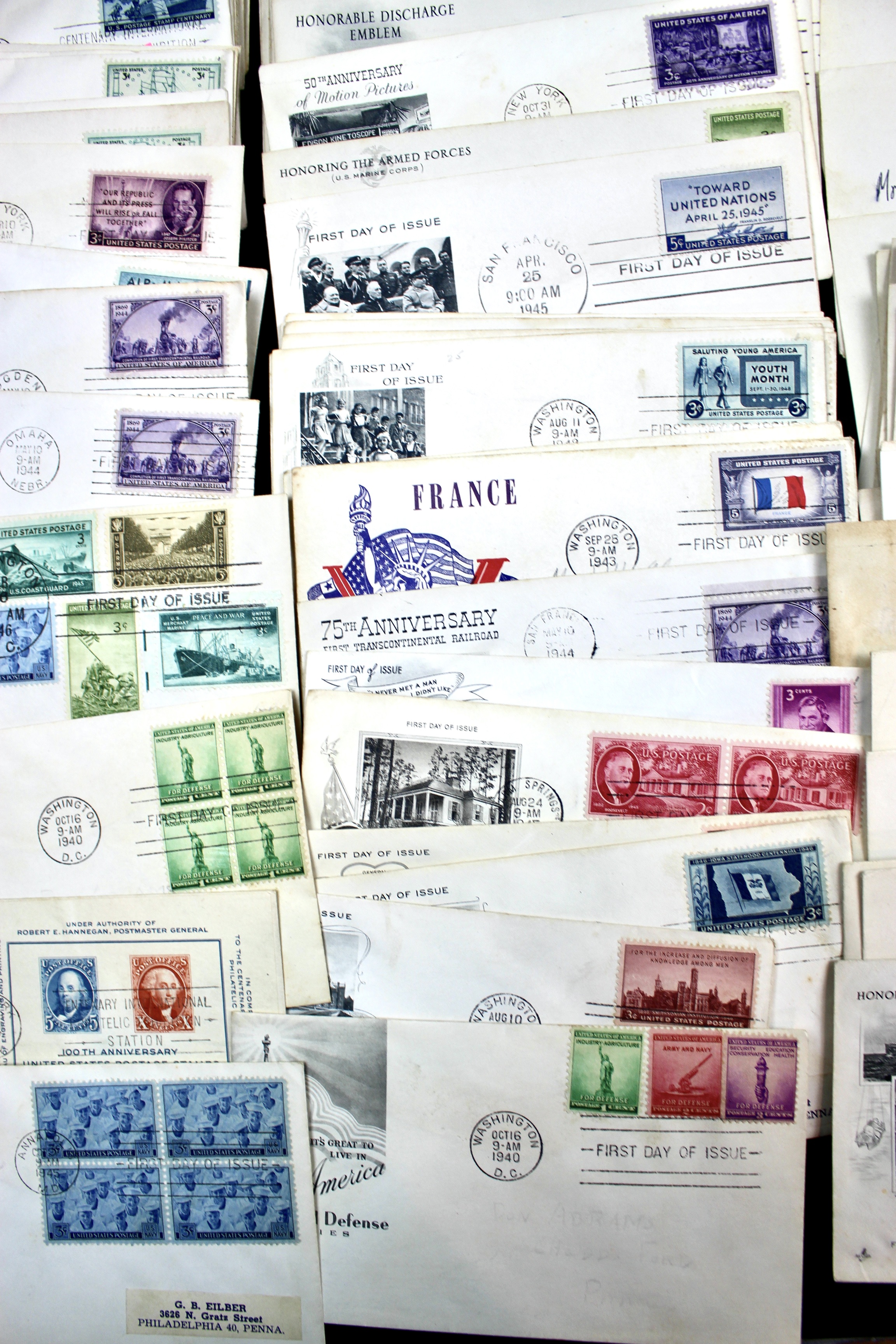 Over 270 Earlier U.S. First Day Covers, 1937 to 1949