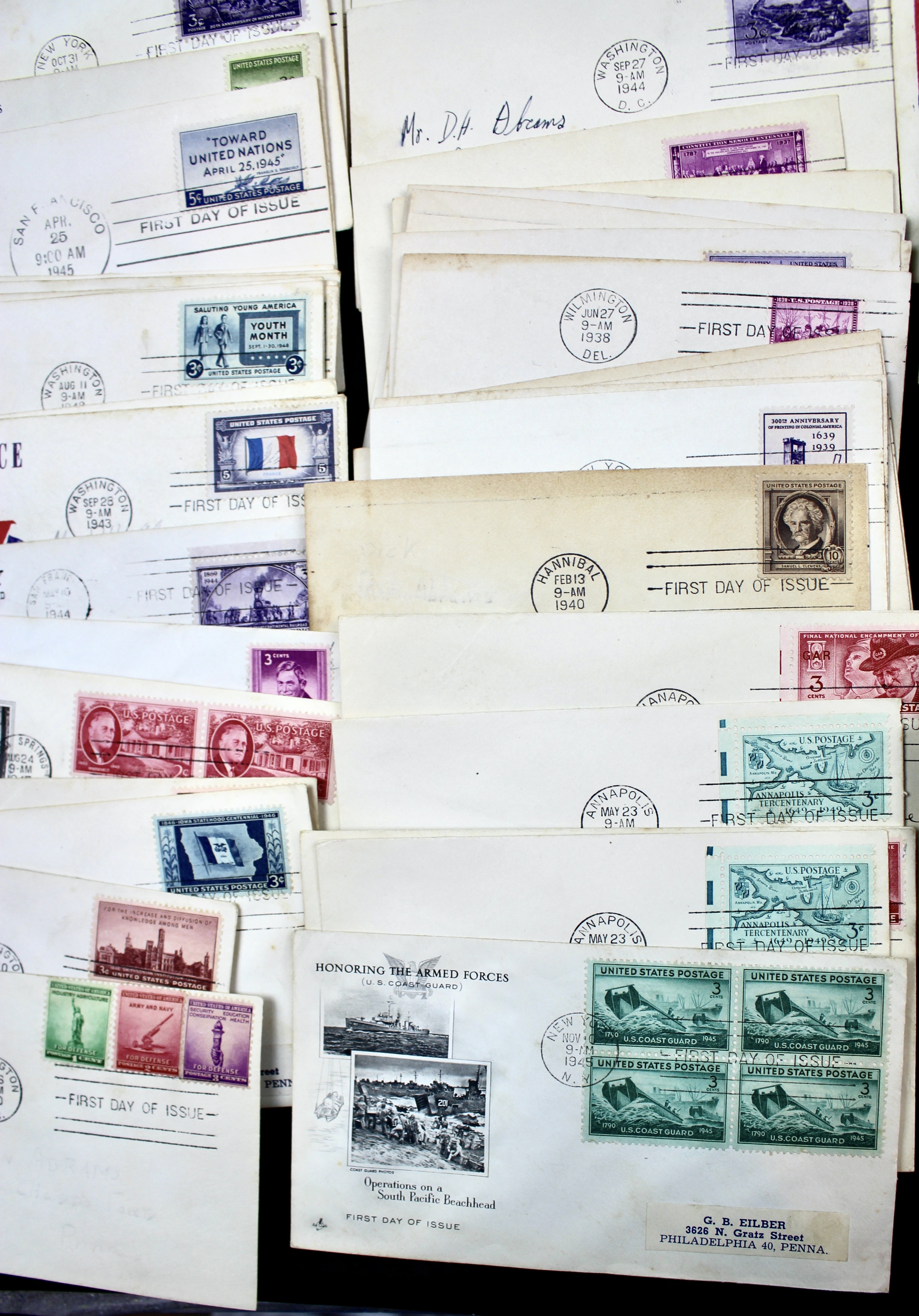 Over 270 Earlier U.S. First Day Covers, 1937 to 1949