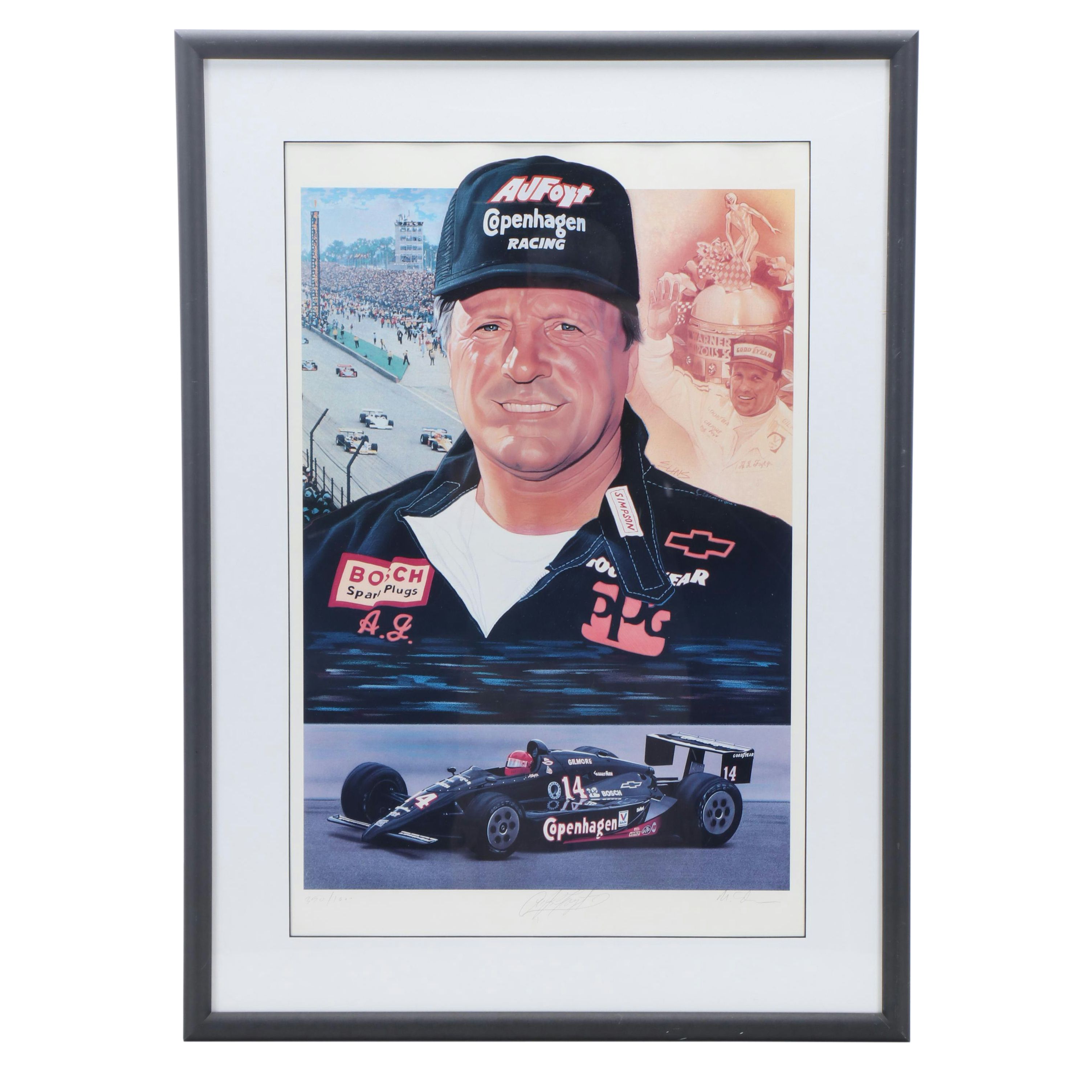 A. J. Foyt Team Copenhagen Racing Signed Collage Artist Proof Print, 1991