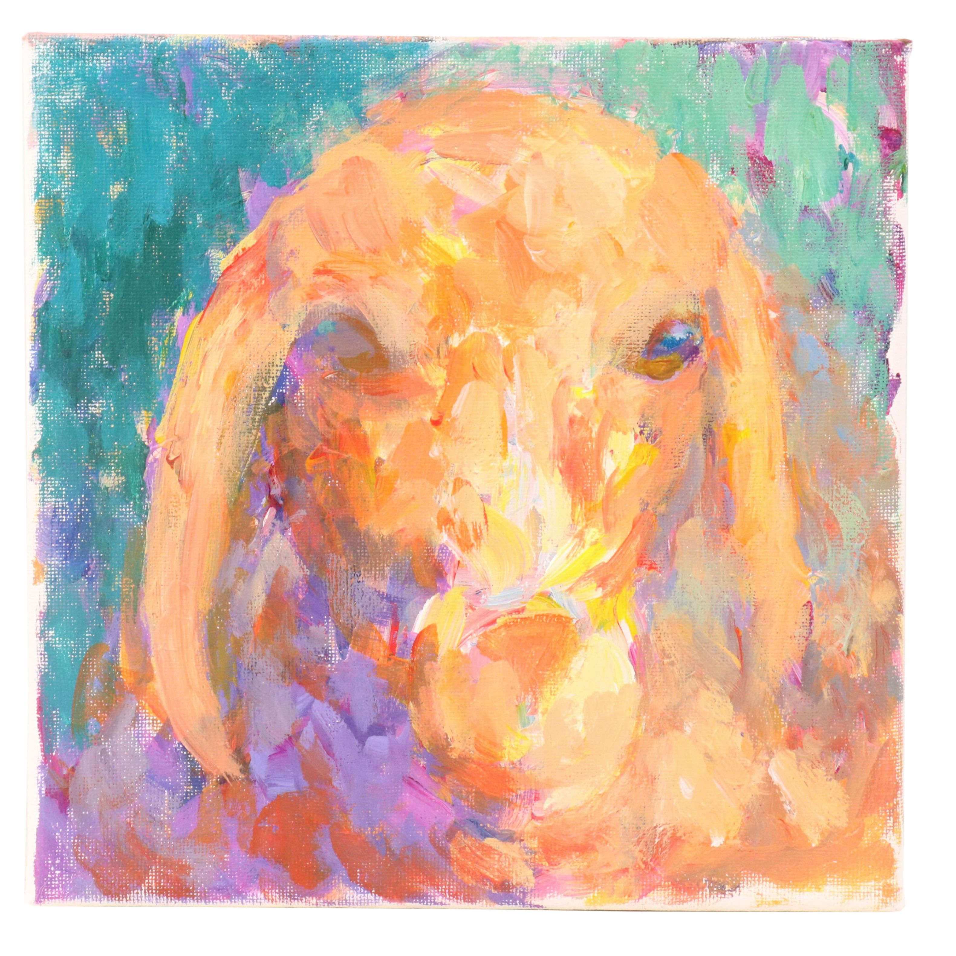 Elle Raines Stylized Acrylic Painting "Sheep," 21st Century