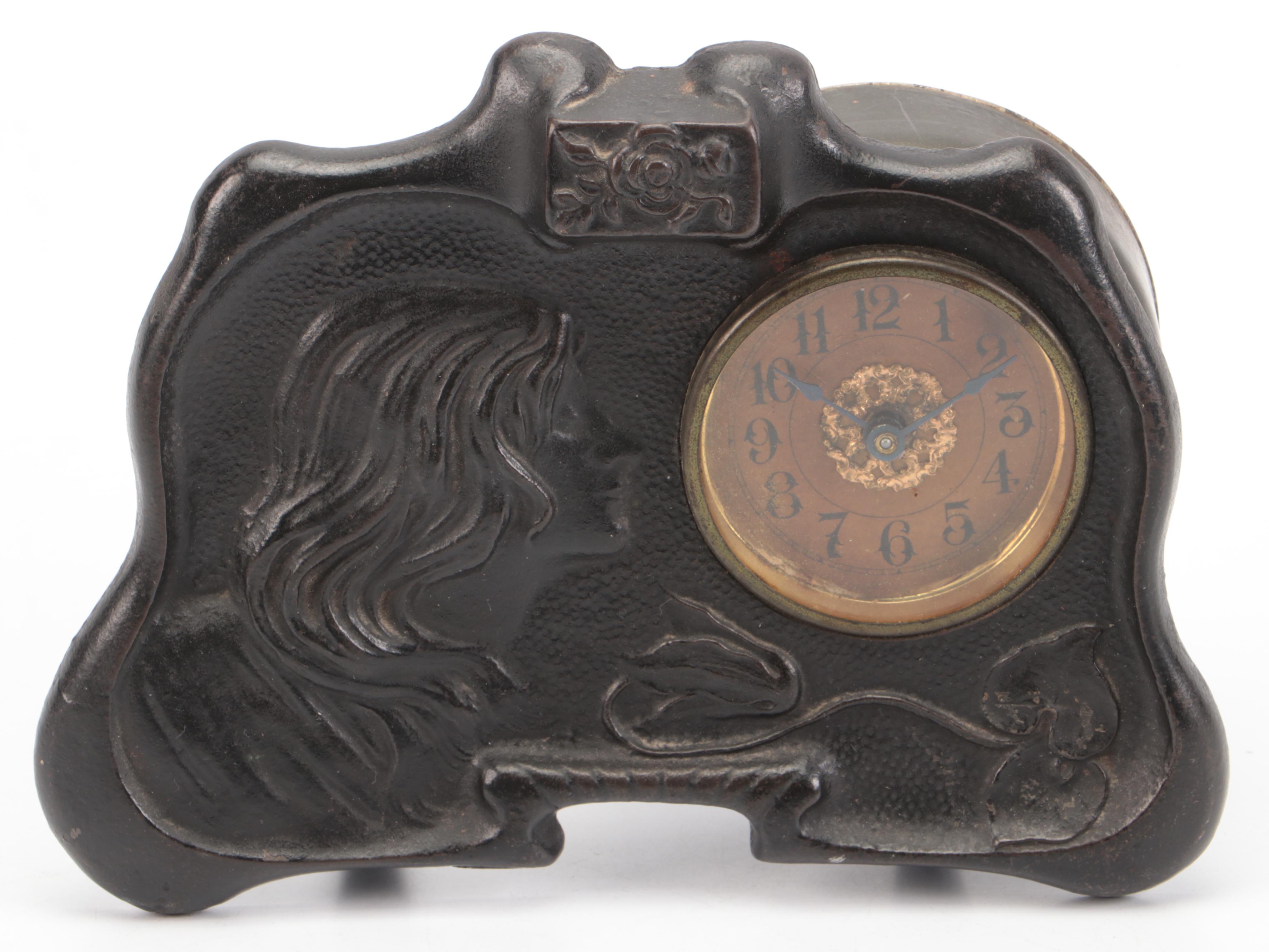 Capodimonte Porcelain Birds with Anemone and Art Nouveau Bronze Desk Clock