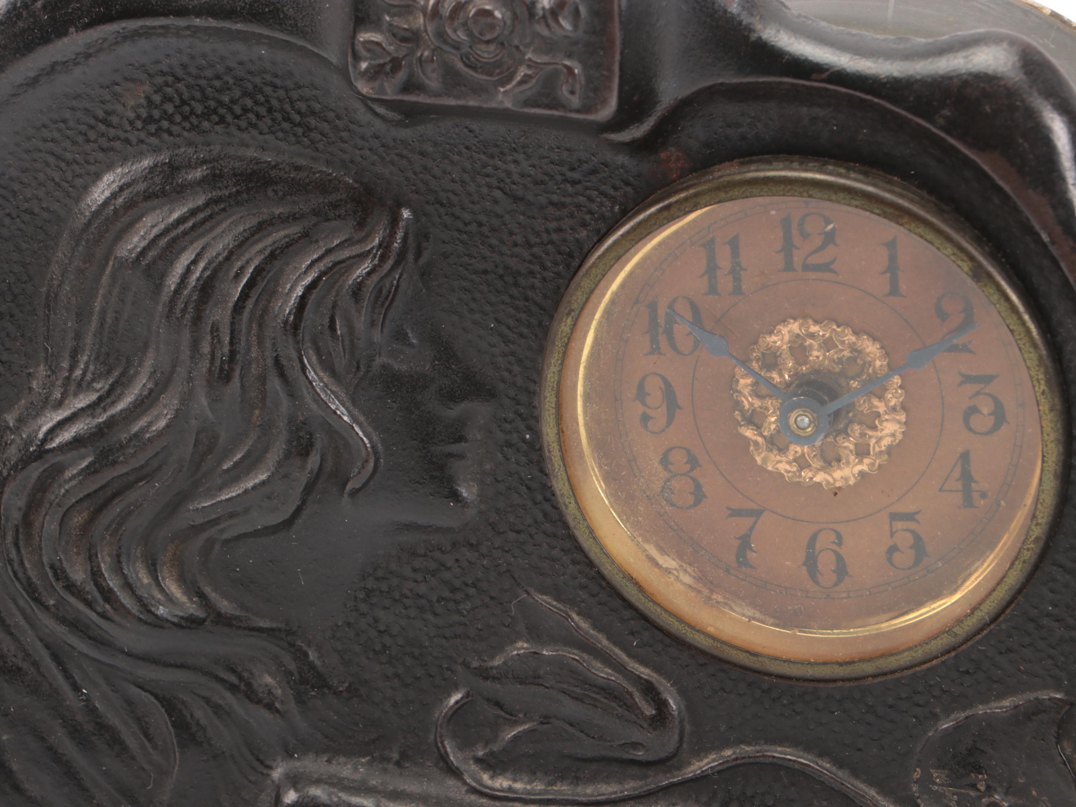 Capodimonte Porcelain Birds with Anemone and Art Nouveau Bronze Desk Clock