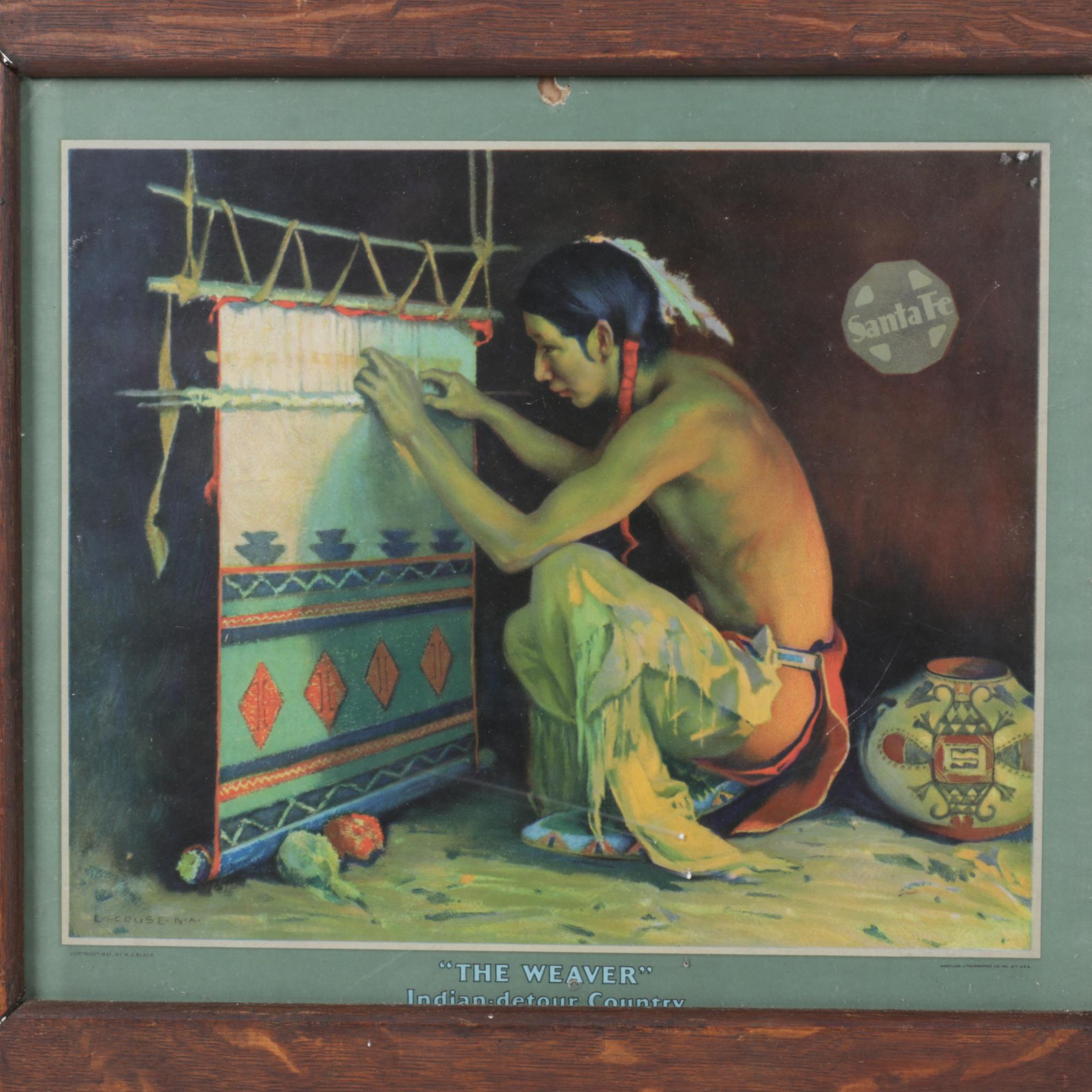 Offset Lithograph After E. I. Couse "The Weaver" for Santa Fe Railway Calendar