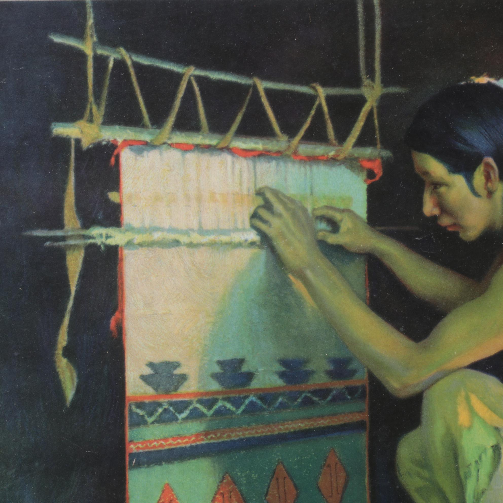 Offset Lithograph After E. I. Couse "The Weaver" for Santa Fe Railway Calendar