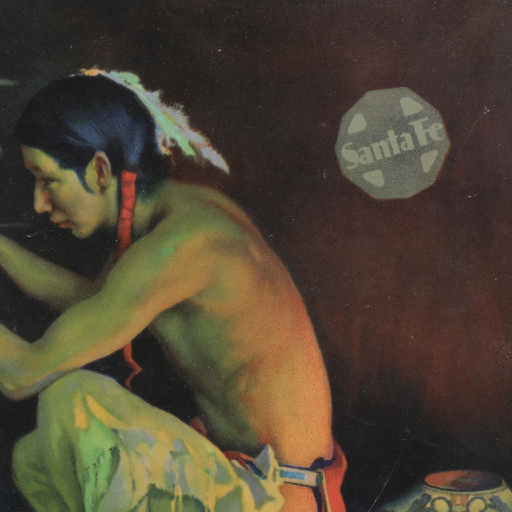 Offset Lithograph After E. I. Couse "The Weaver" for Santa Fe Railway Calendar