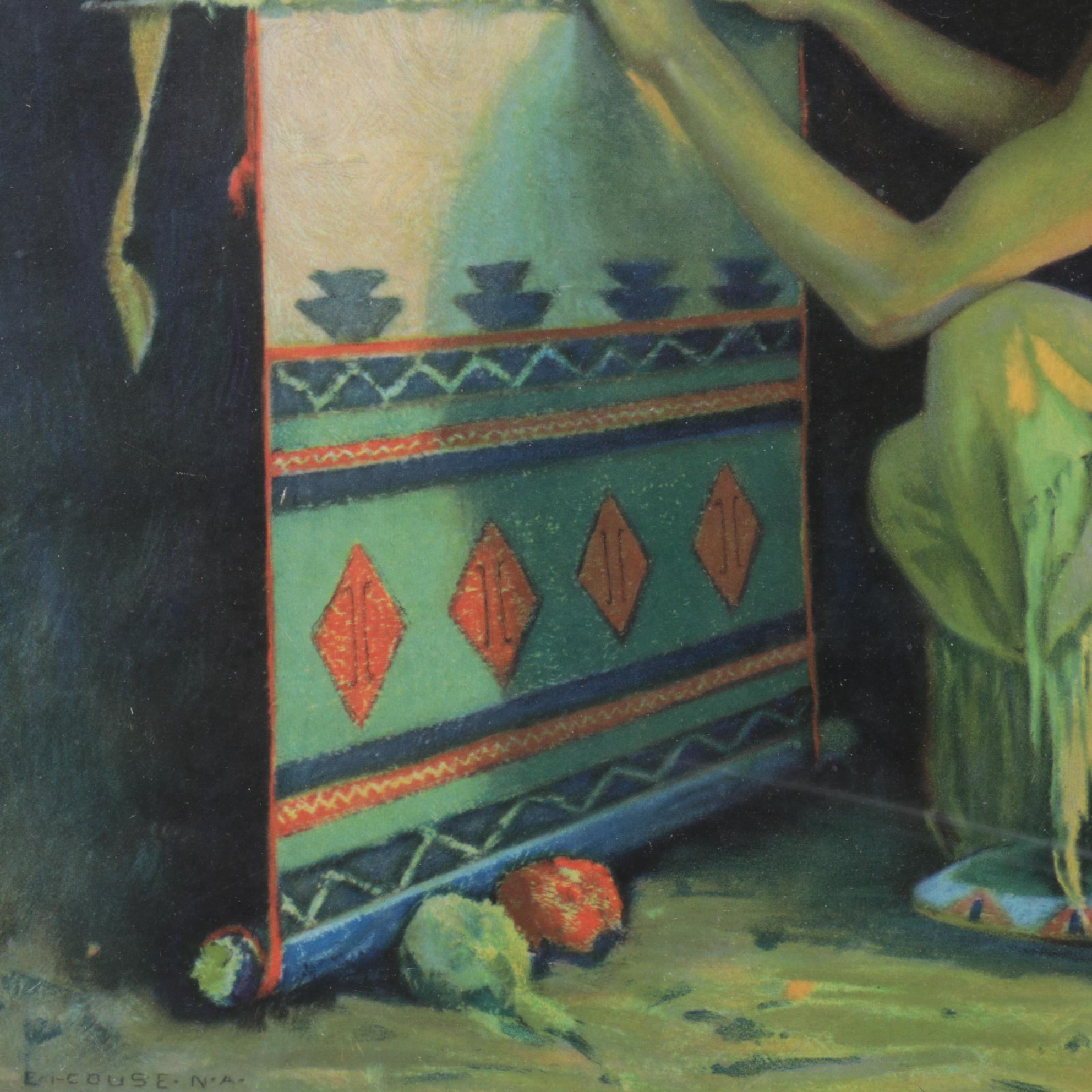 Offset Lithograph After E. I. Couse "The Weaver" for Santa Fe Railway Calendar