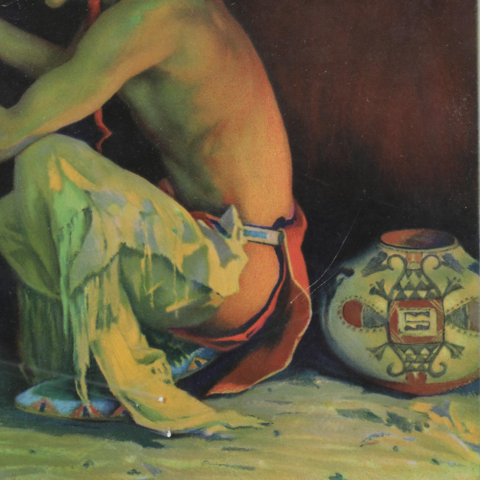 Offset Lithograph After E. I. Couse "The Weaver" for Santa Fe Railway Calendar