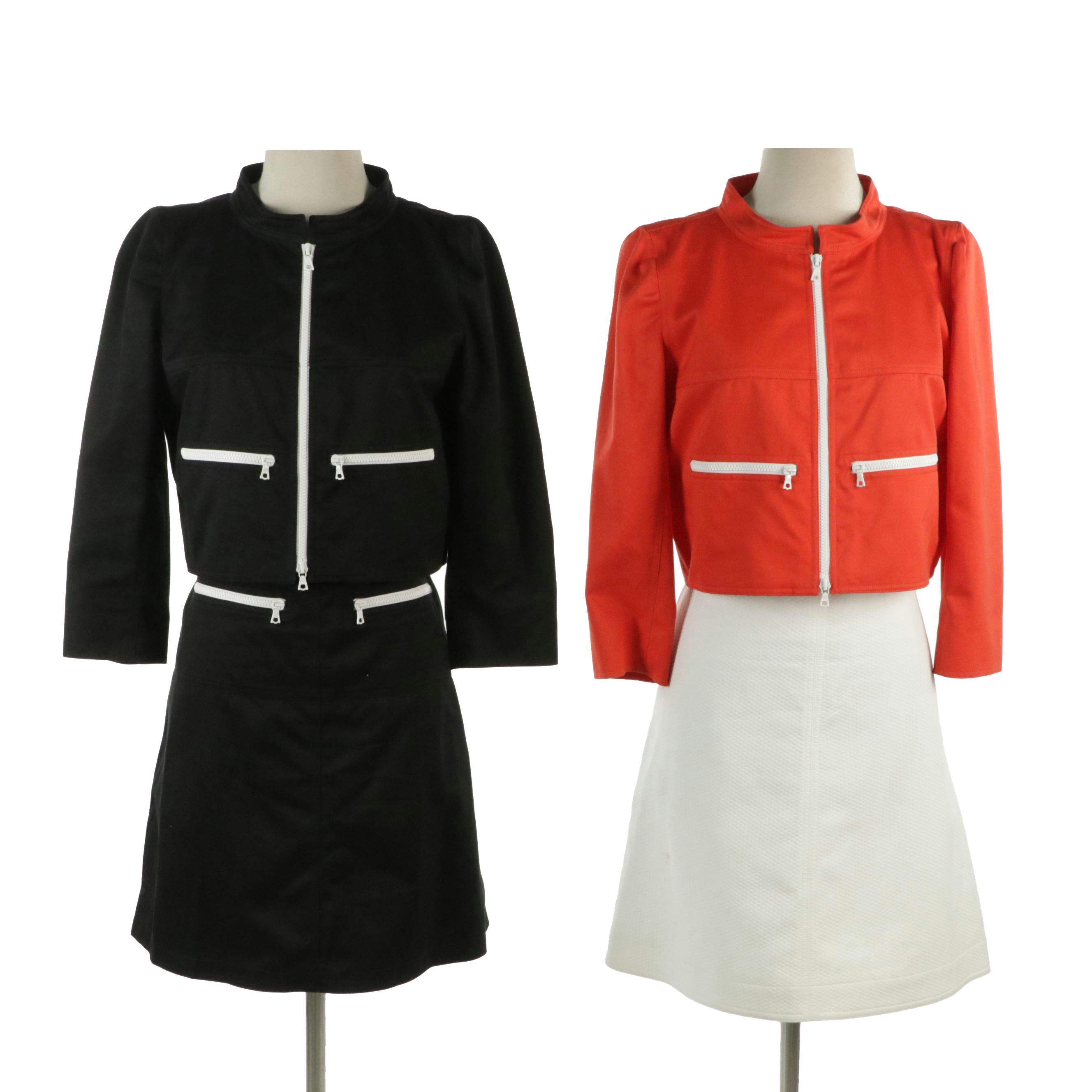 Courrèges Cotton Zip Jacket, Two-Piece Skirt Set & Textured White Cotton Skirt