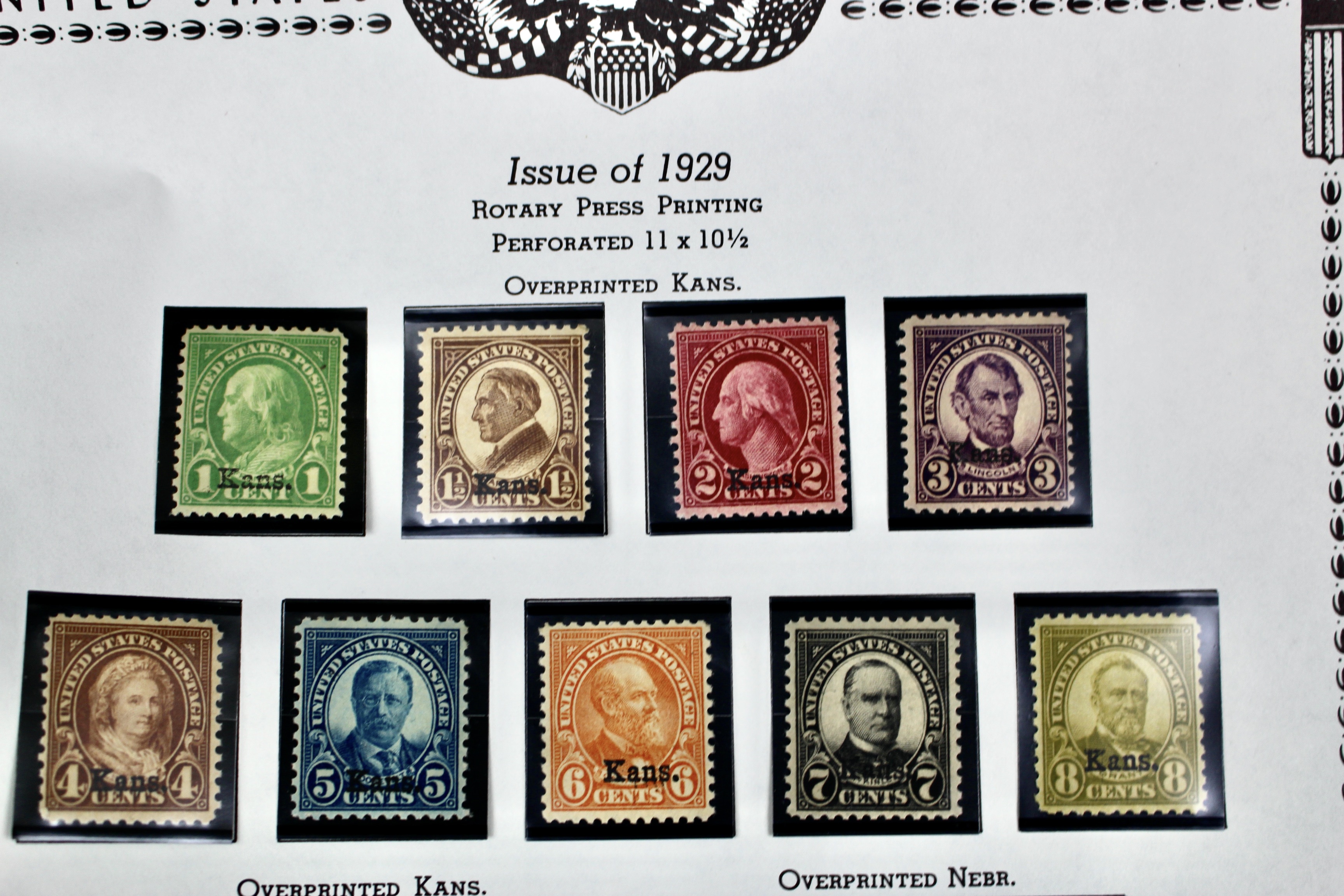Set of Kansas-Nebraska Overprint Postage Stamps, 1929, MH