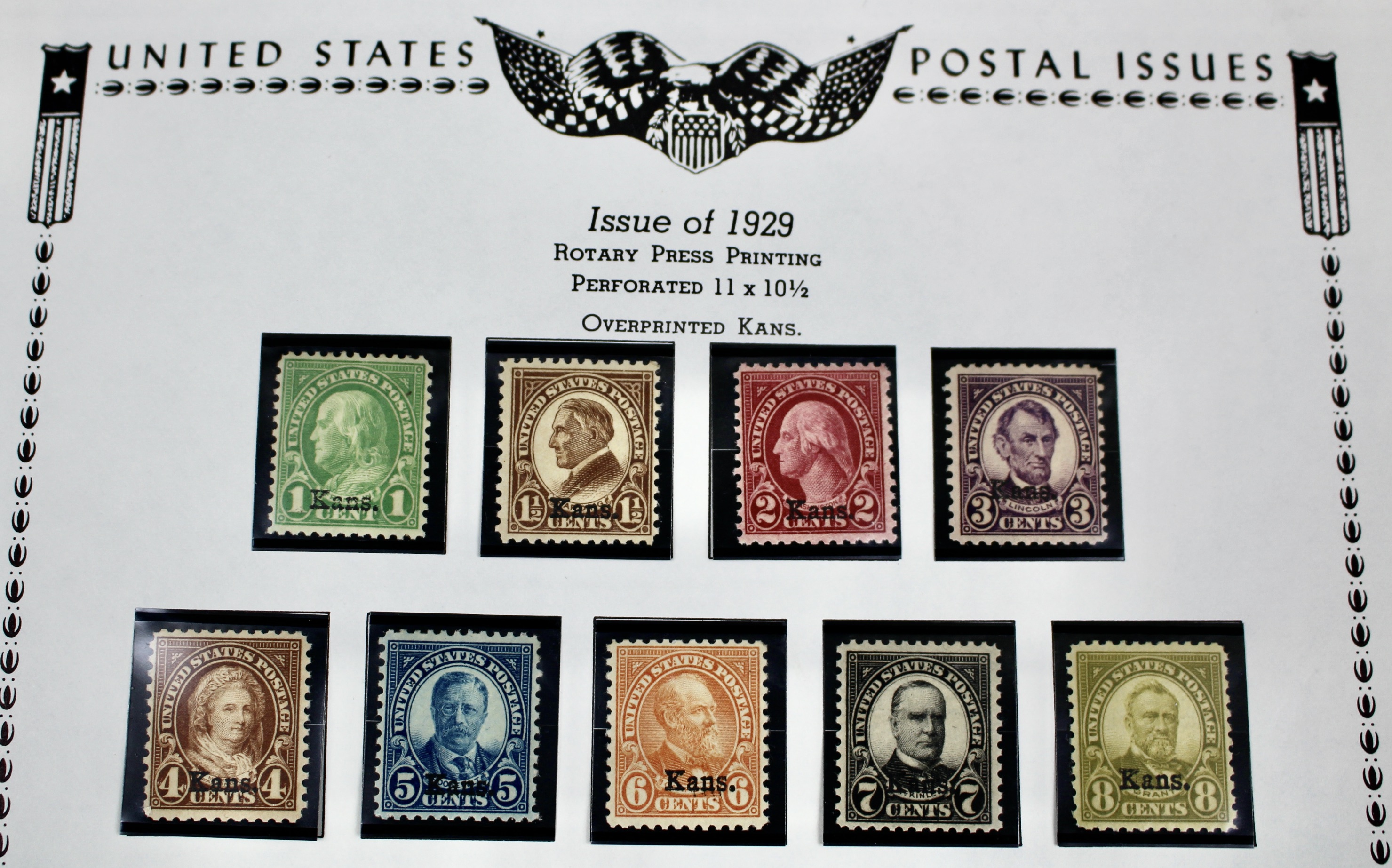 Set of Kansas-Nebraska Overprint Postage Stamps, 1929, MH