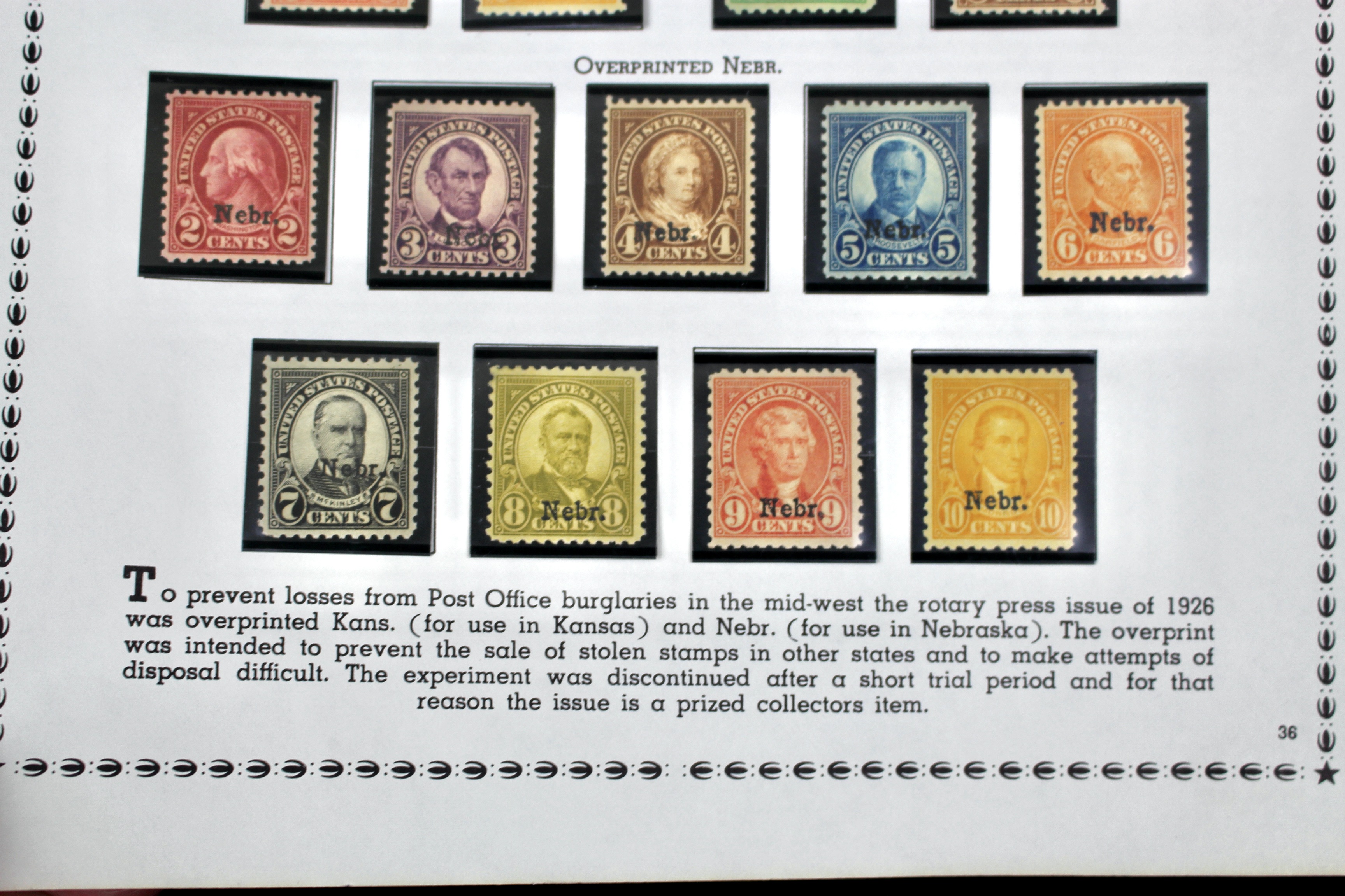 Set of Kansas-Nebraska Overprint Postage Stamps, 1929, MH