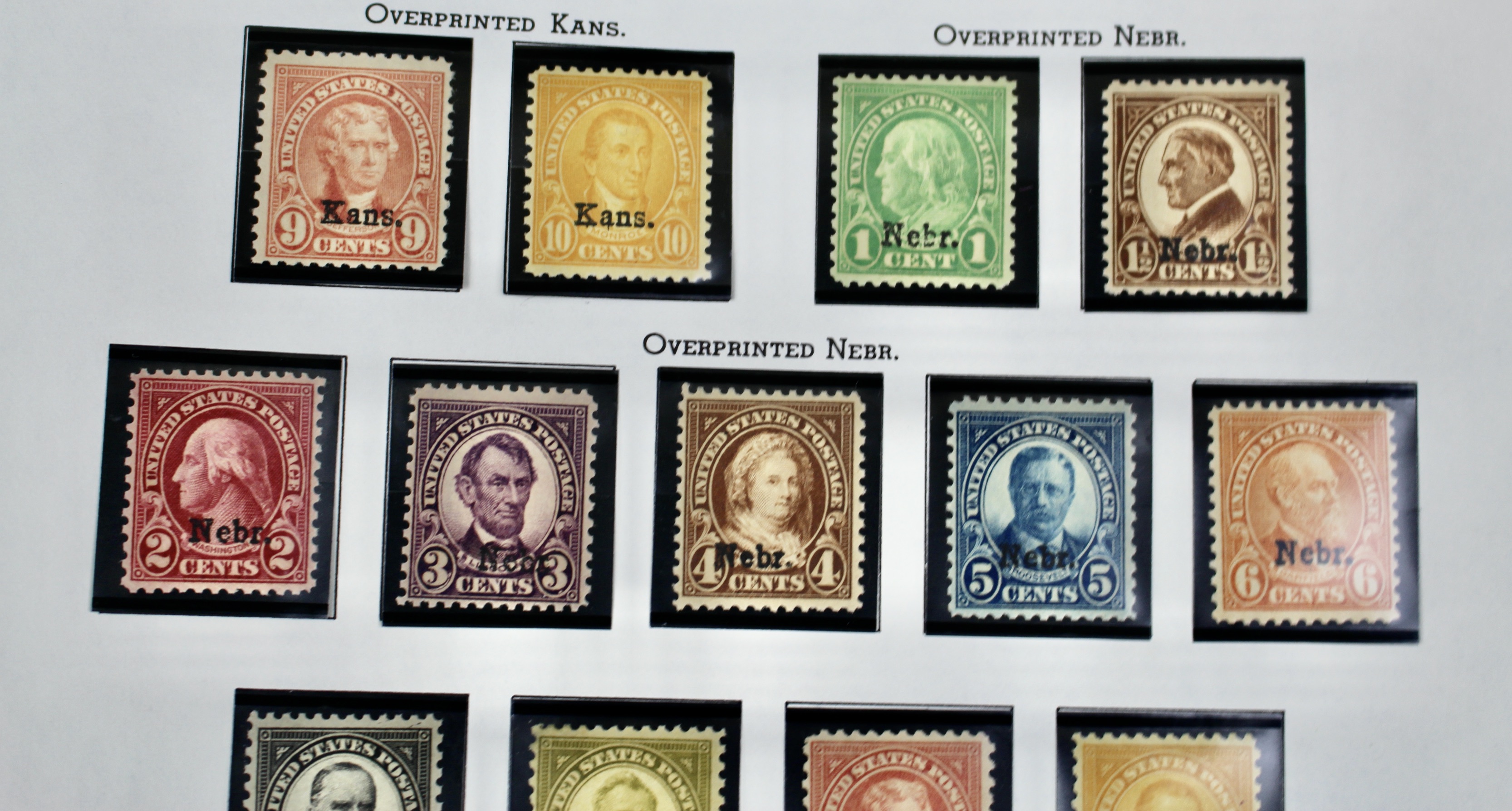 Set of Kansas-Nebraska Overprint Postage Stamps, 1929, MH