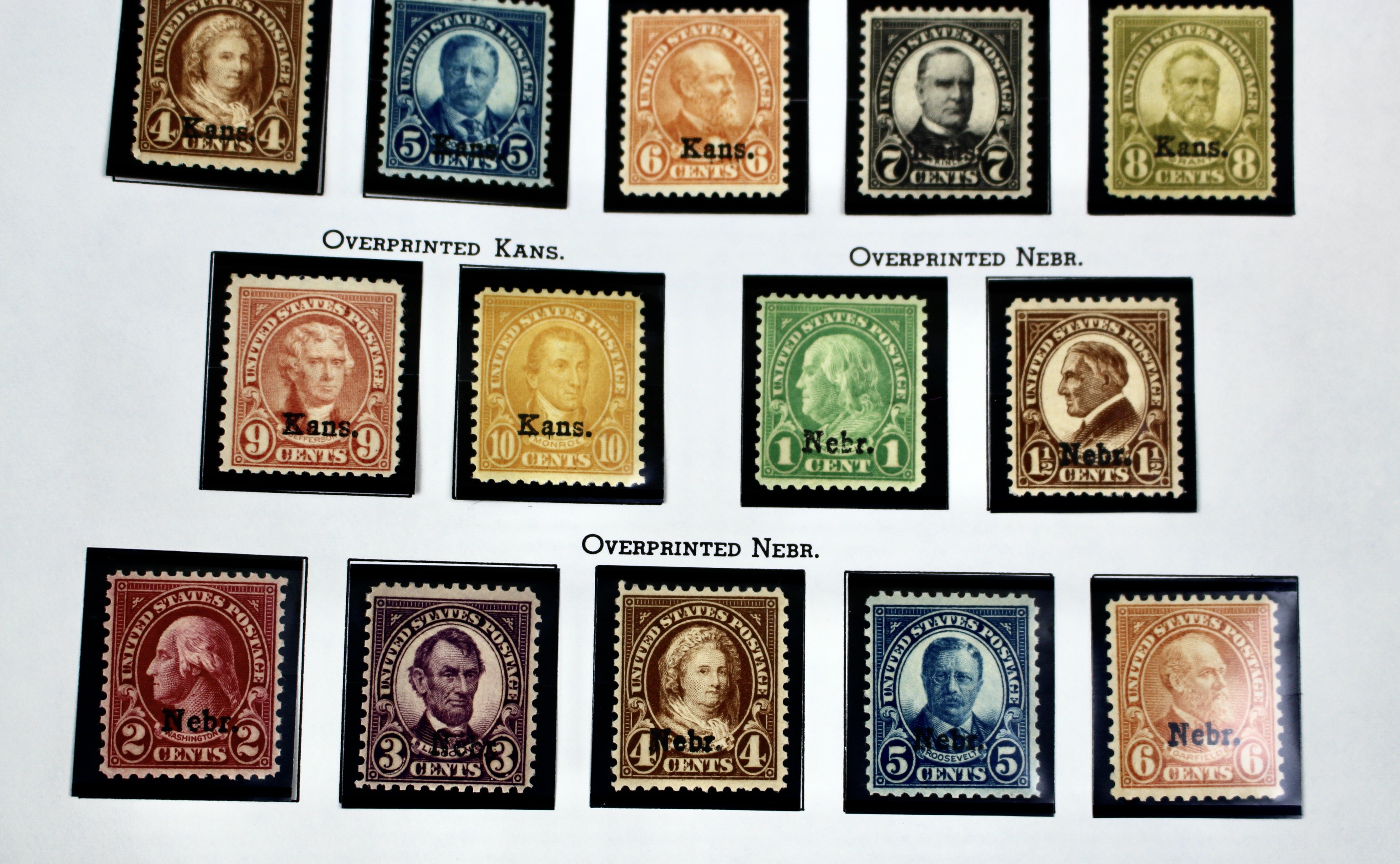 Set of Kansas-Nebraska Overprint Postage Stamps, 1929, MH