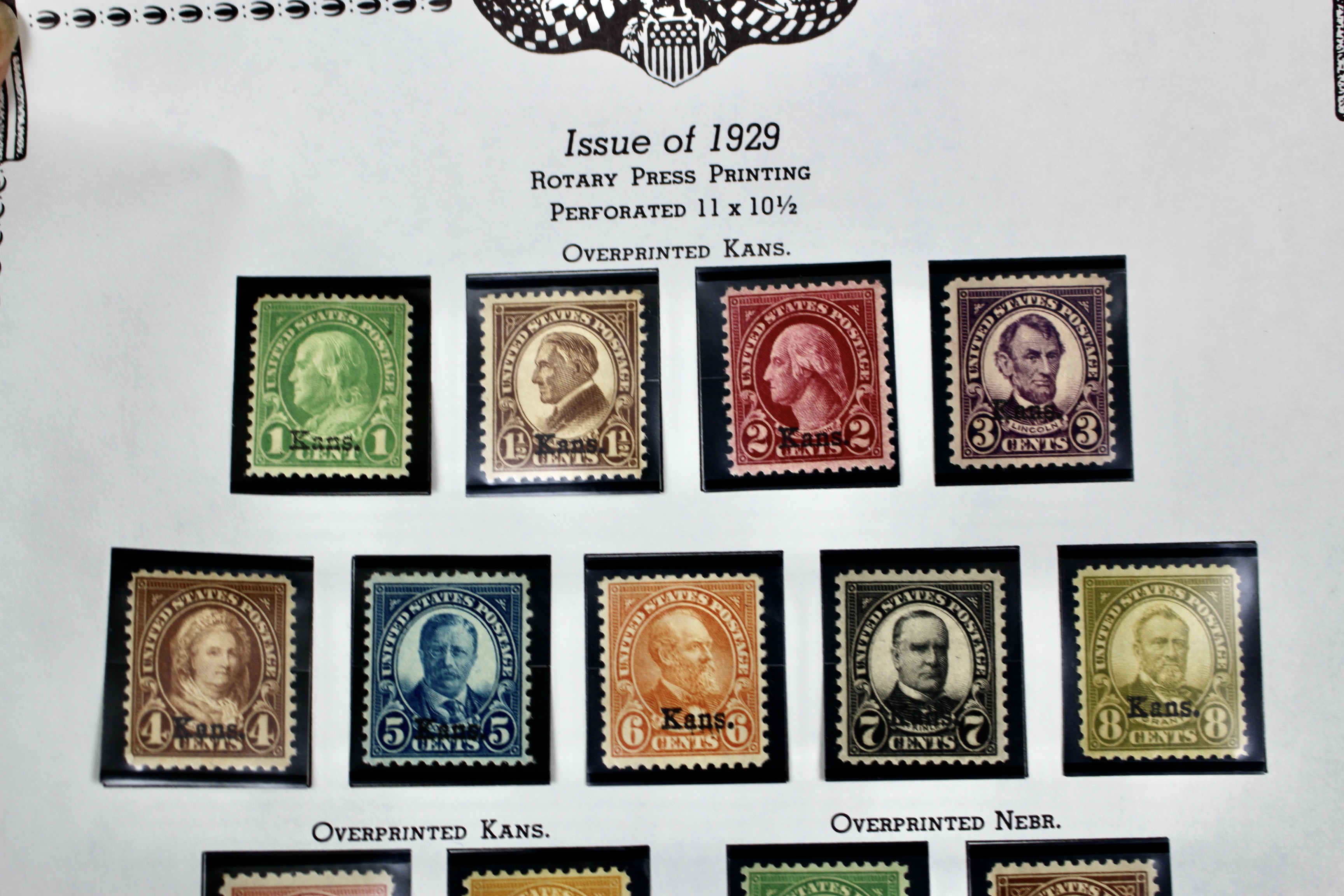 Set of Kansas-Nebraska Overprint Postage Stamps, 1929, MH