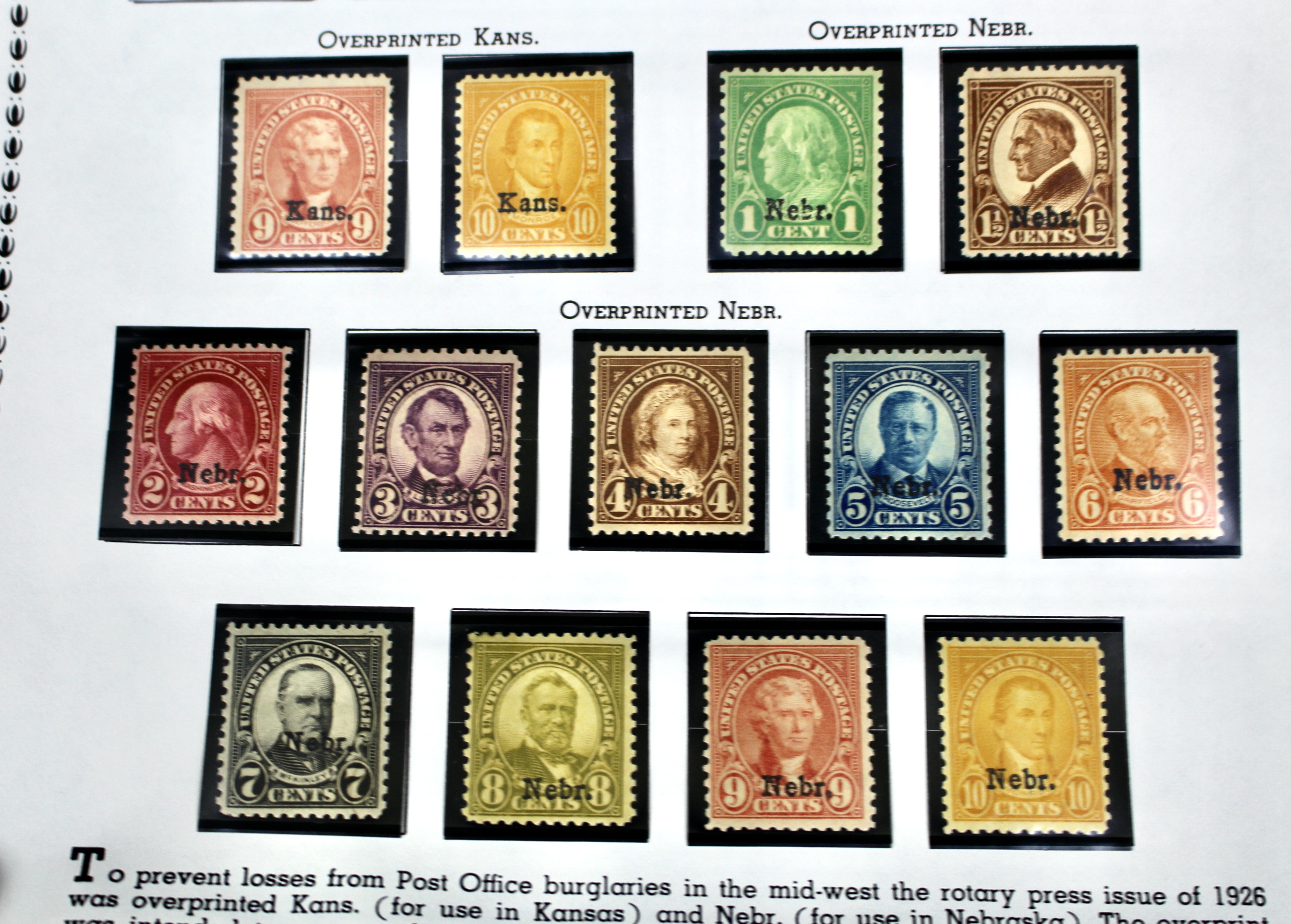 Set of Kansas-Nebraska Overprint Postage Stamps, 1929, MH