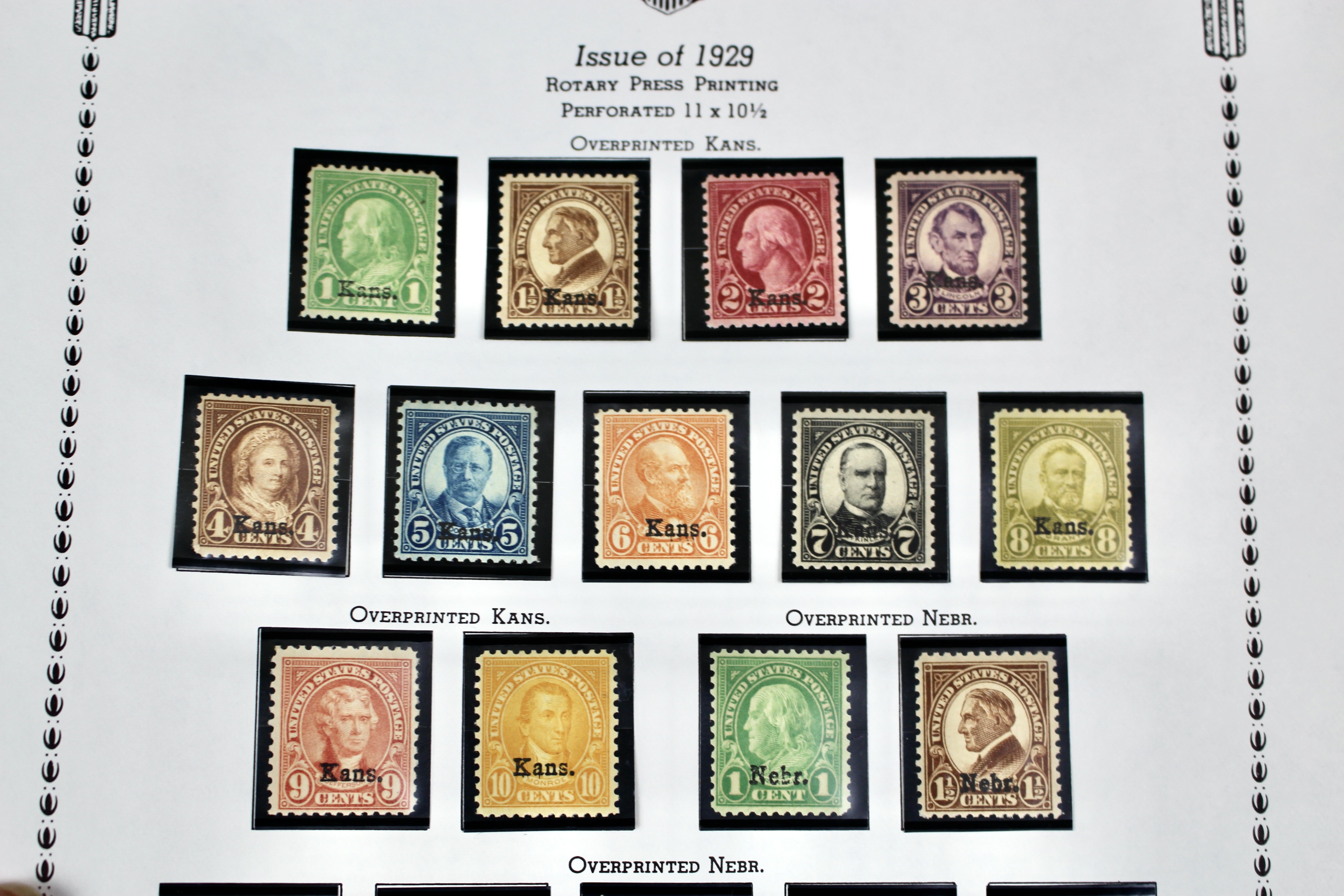 Set of Kansas-Nebraska Overprint Postage Stamps, 1929, MH
