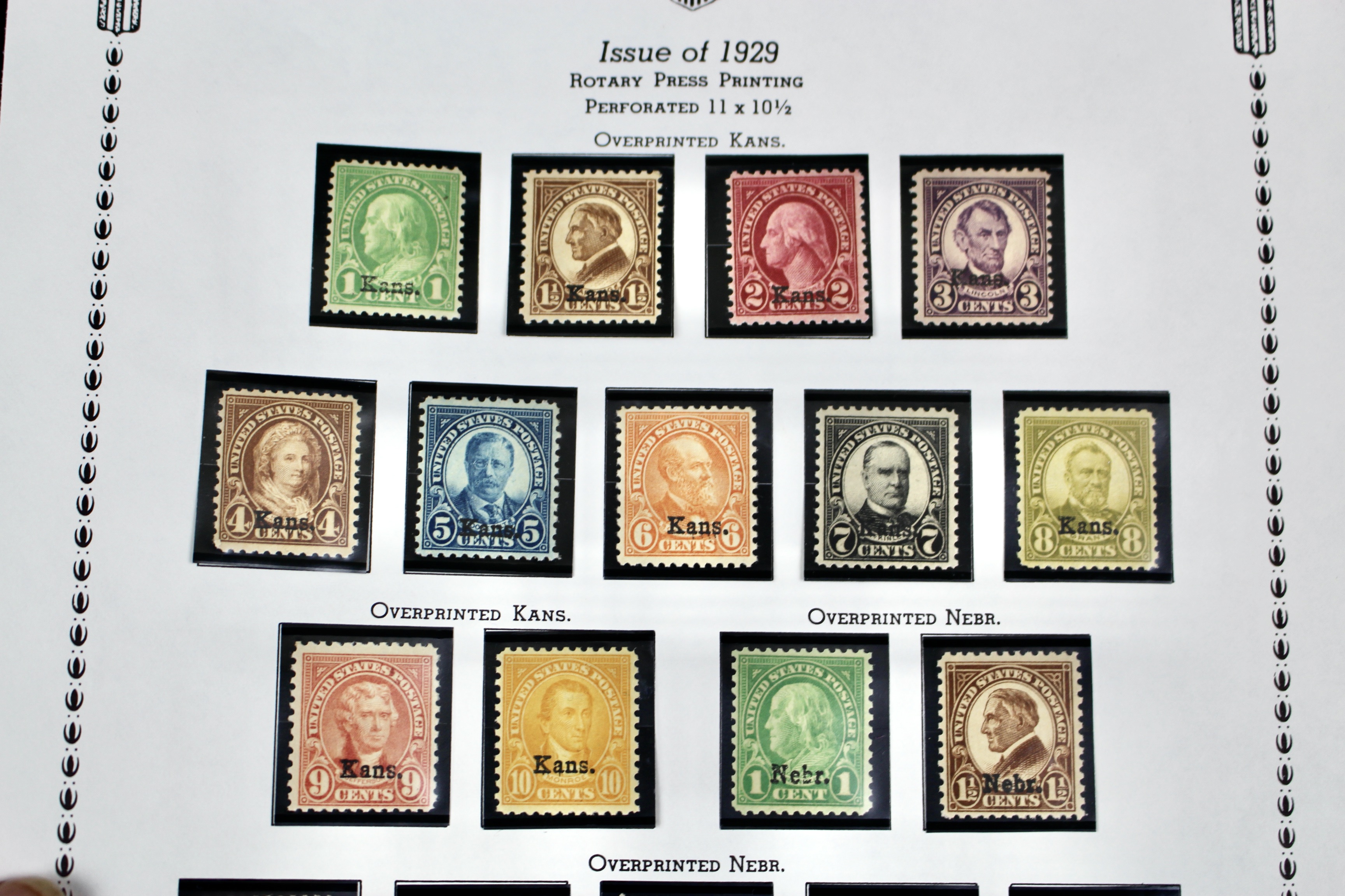 Set of Kansas-Nebraska Overprint Postage Stamps, 1929, MH