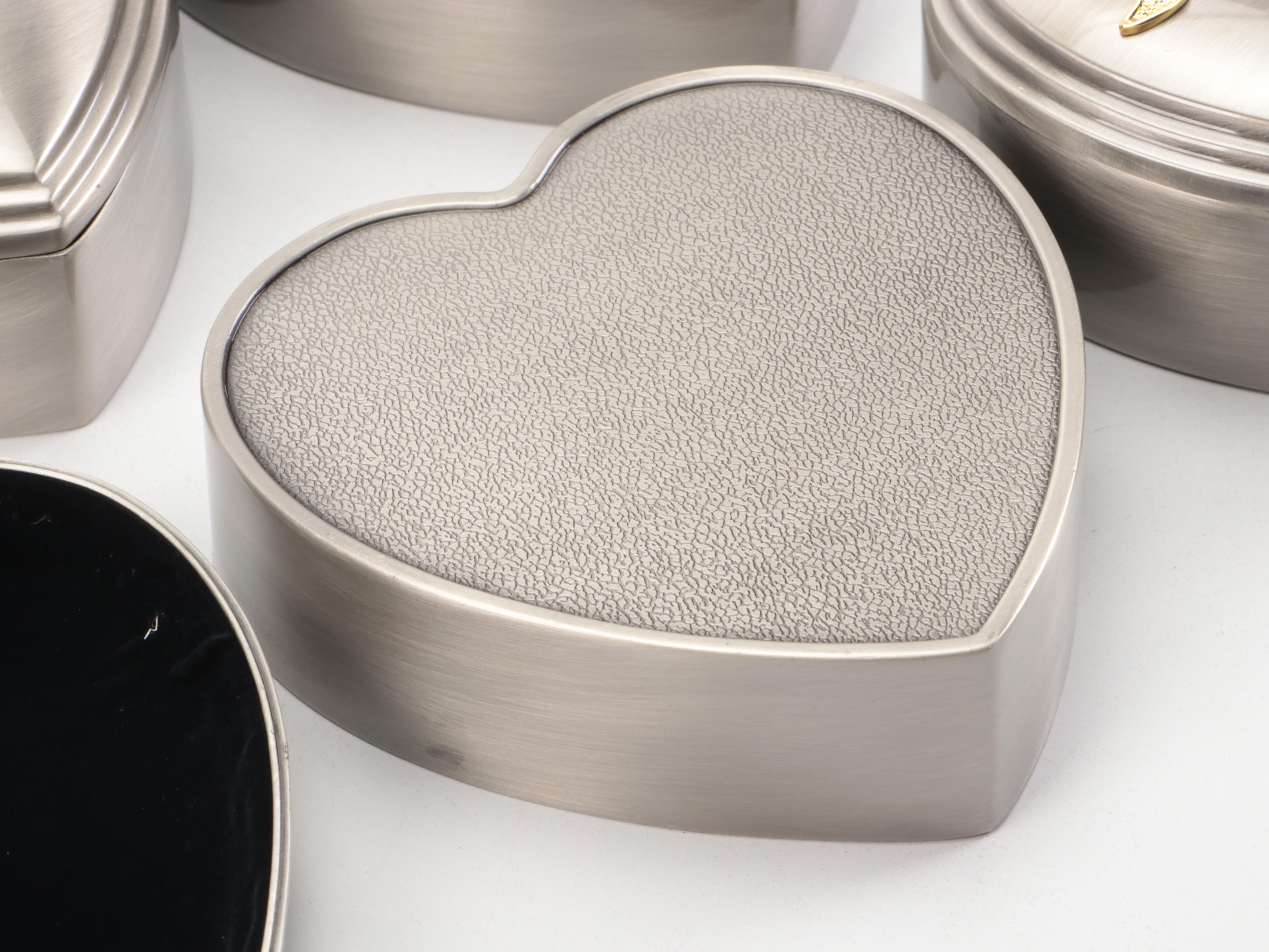 Set of Twelve Brushed Metal Heart-Shaped Decorative Boxes