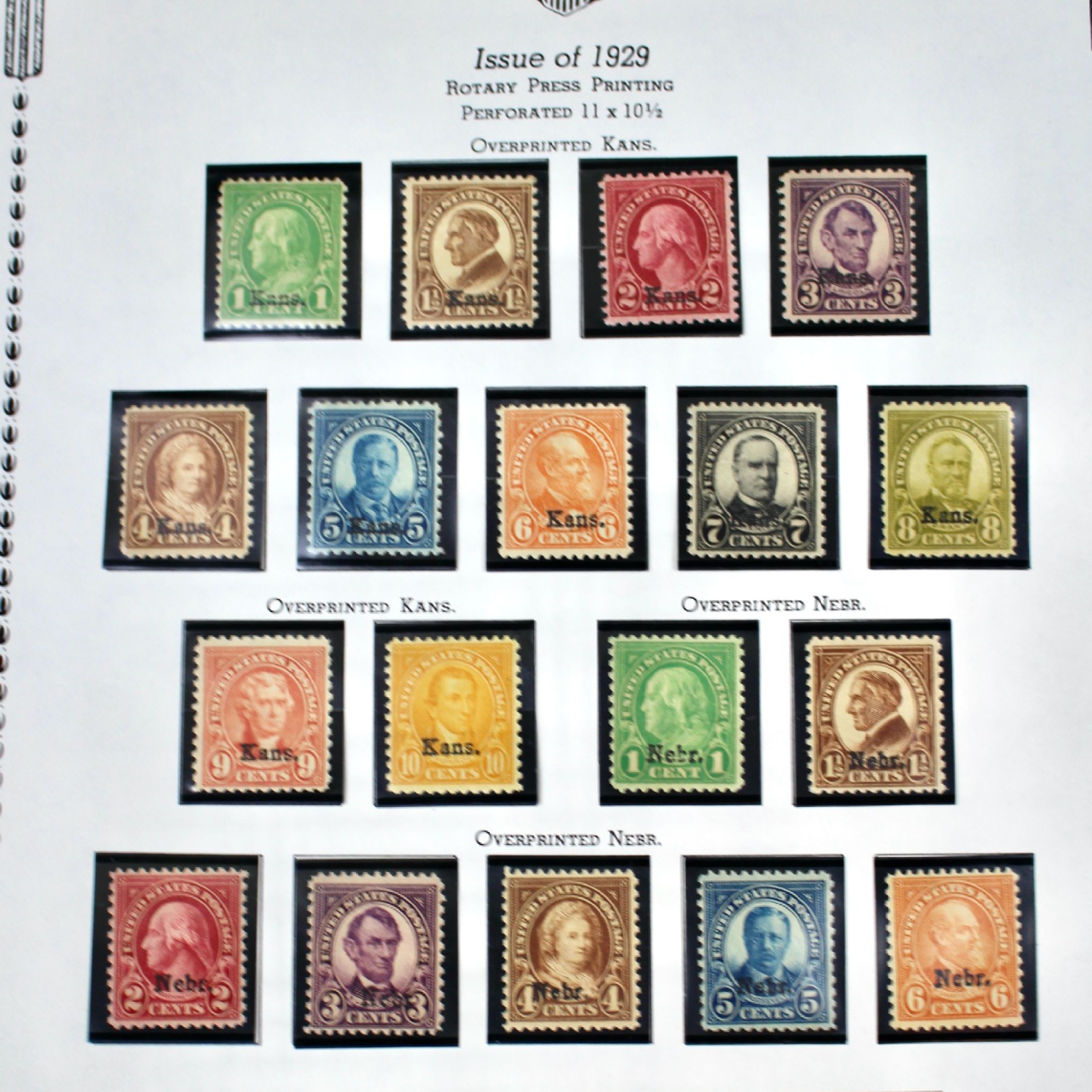 Set of Kansas-Nebraska Overprint Postage Stamps, 1929, MH