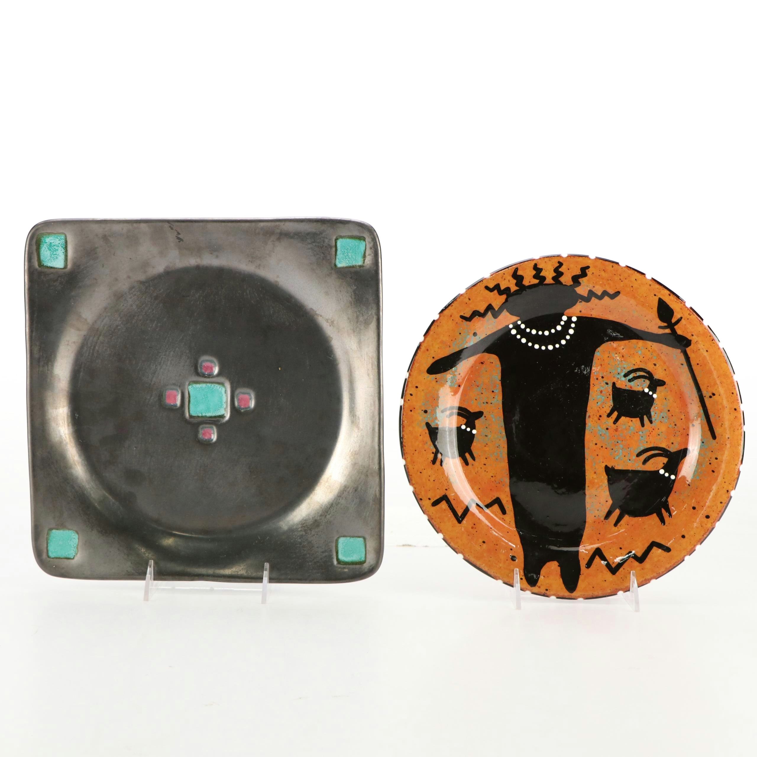 Rob Sanders Southwestern Petroglyph Style and Other Square Ceramic Plates