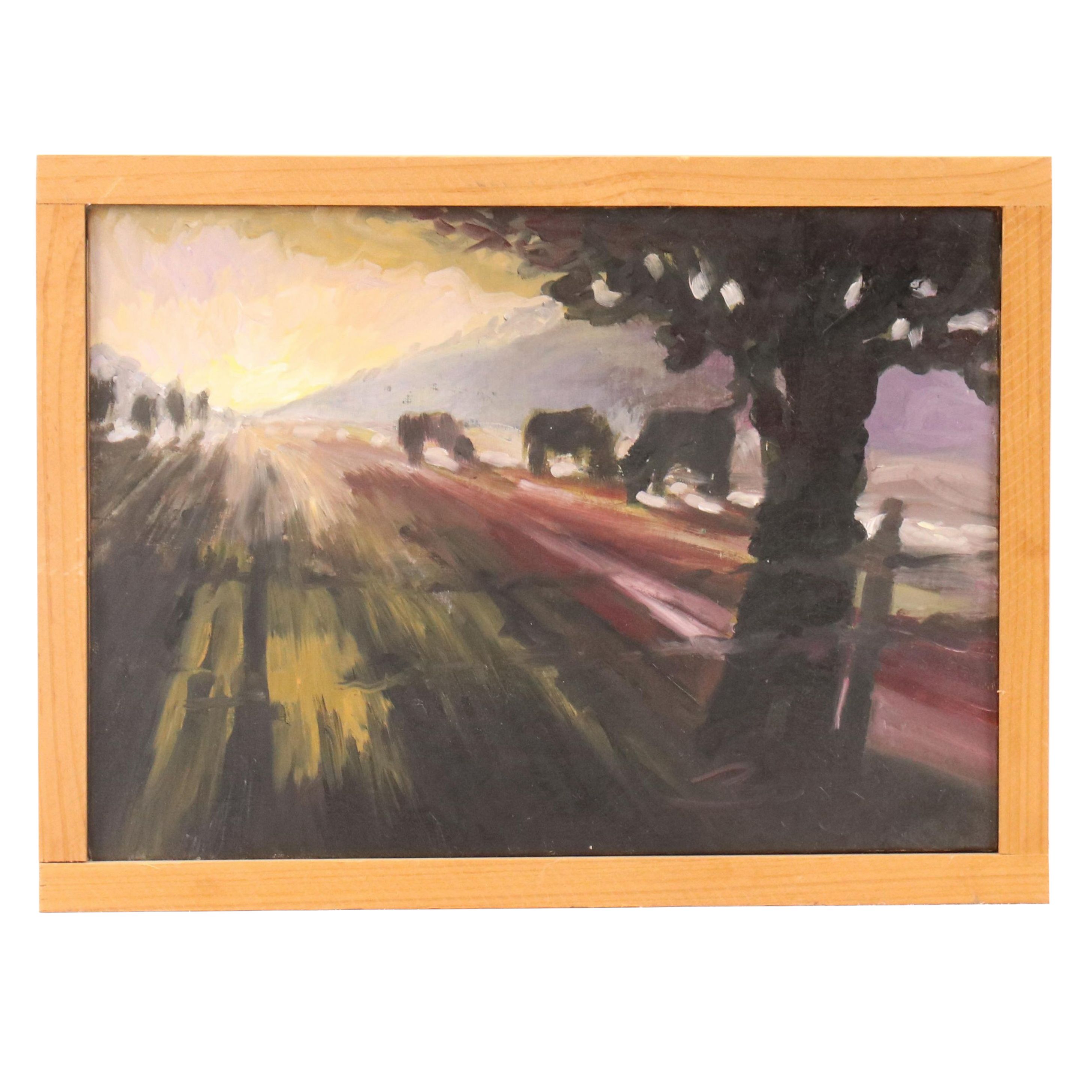 Expressionist Style Landscape at Twilight Oil Painting, Late 20th Century