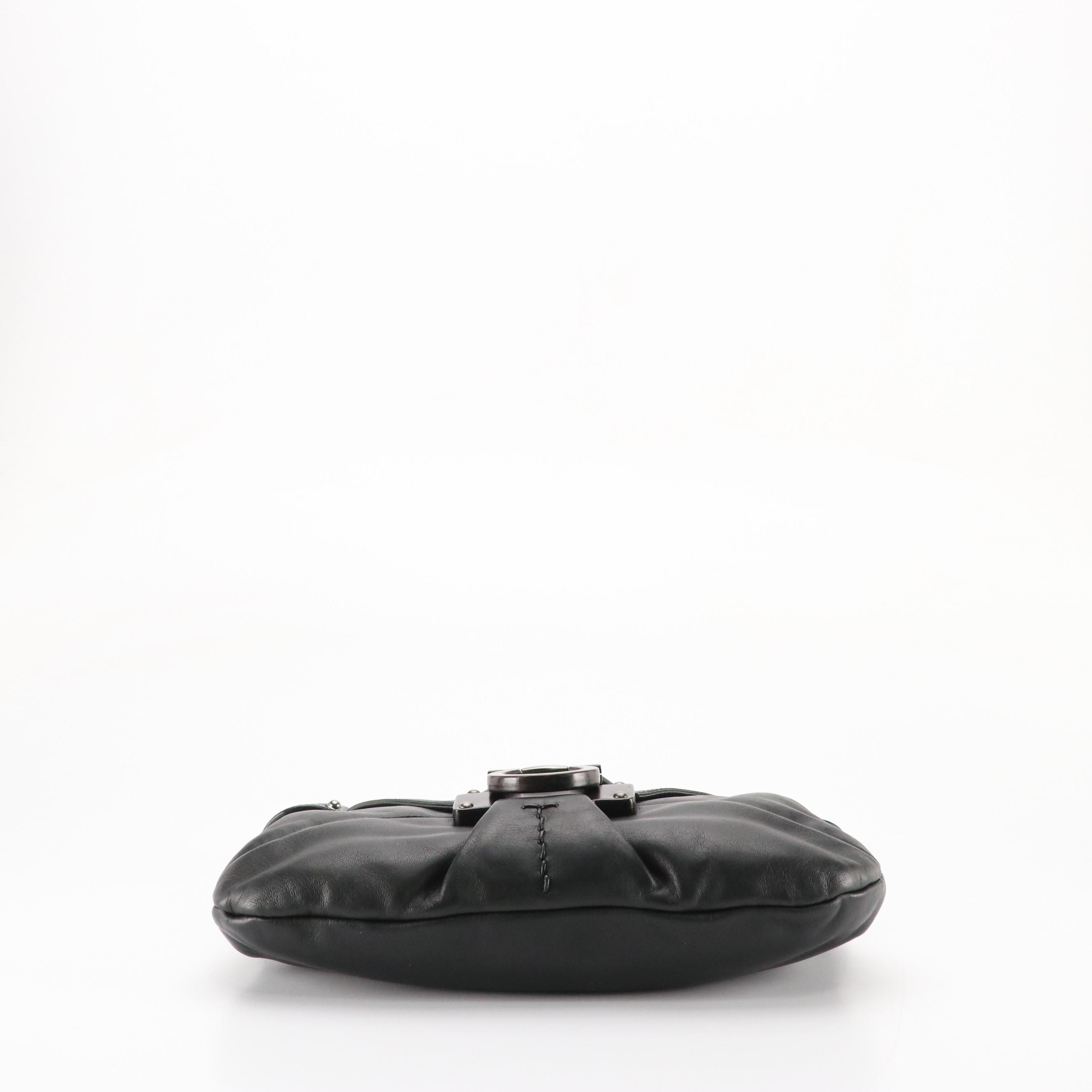 Salvatore Ferragamo Black Leather Flap Bag with Wooden Gancini Clasp