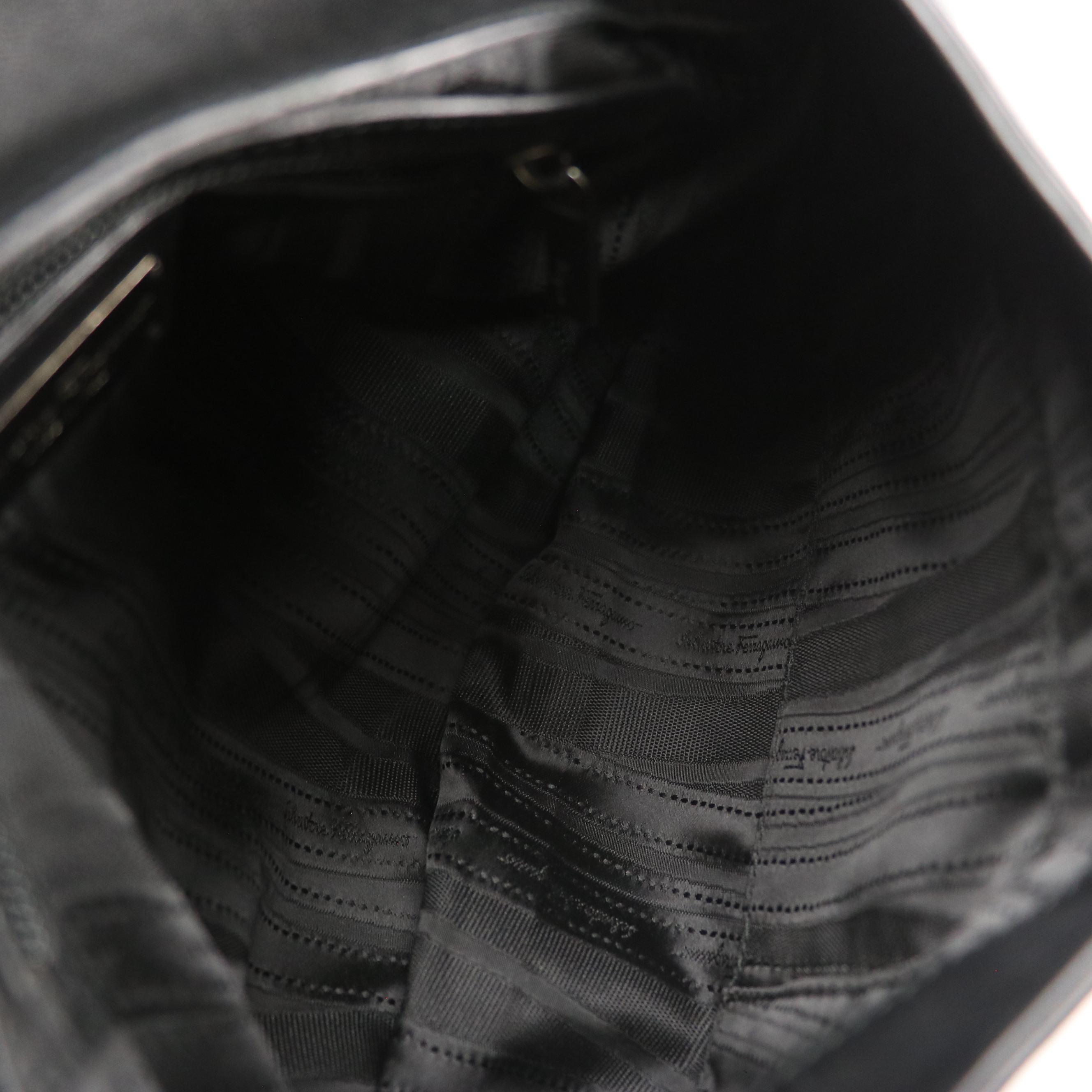 Salvatore Ferragamo Black Leather Flap Bag with Wooden Gancini Clasp