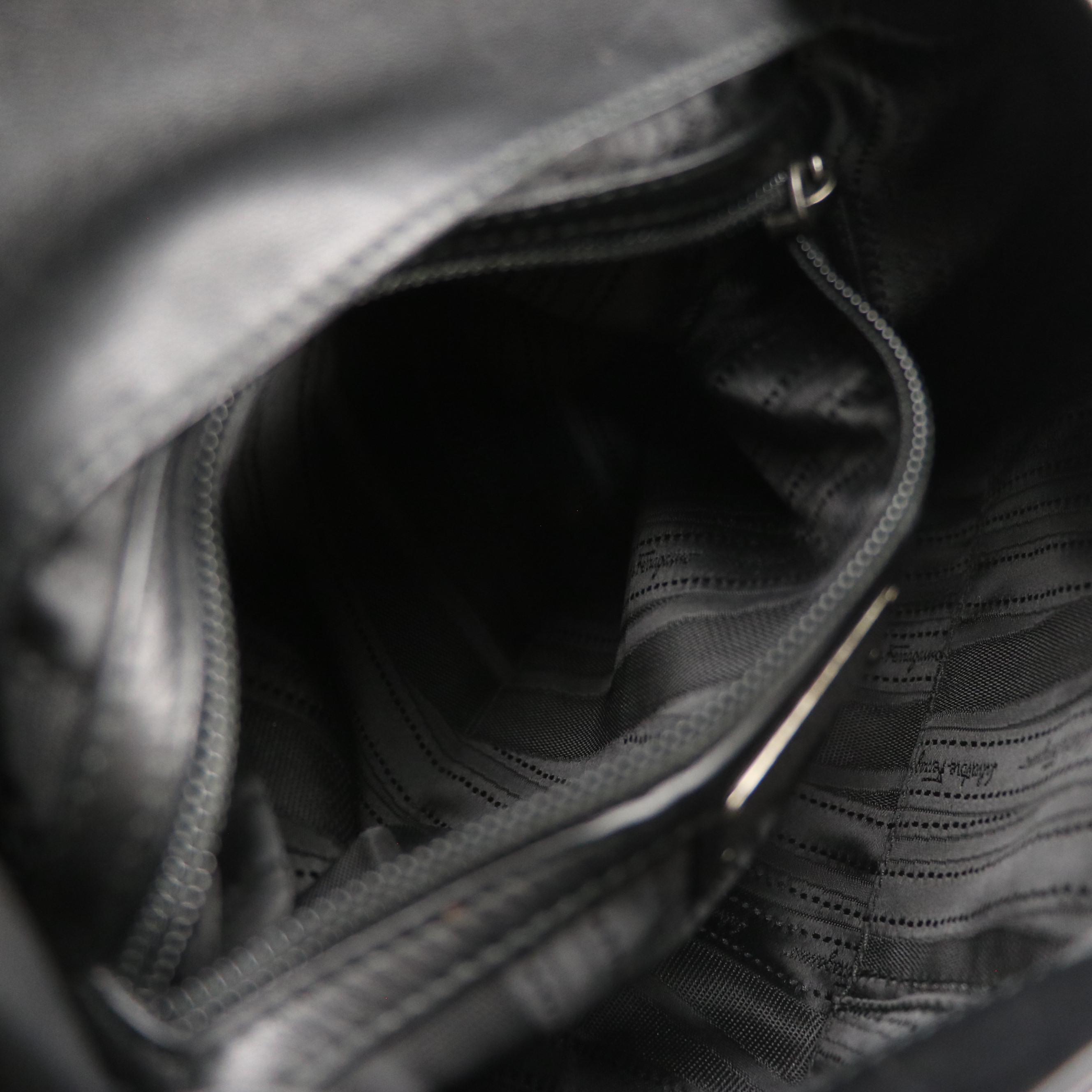 Salvatore Ferragamo Black Leather Flap Bag with Wooden Gancini Clasp