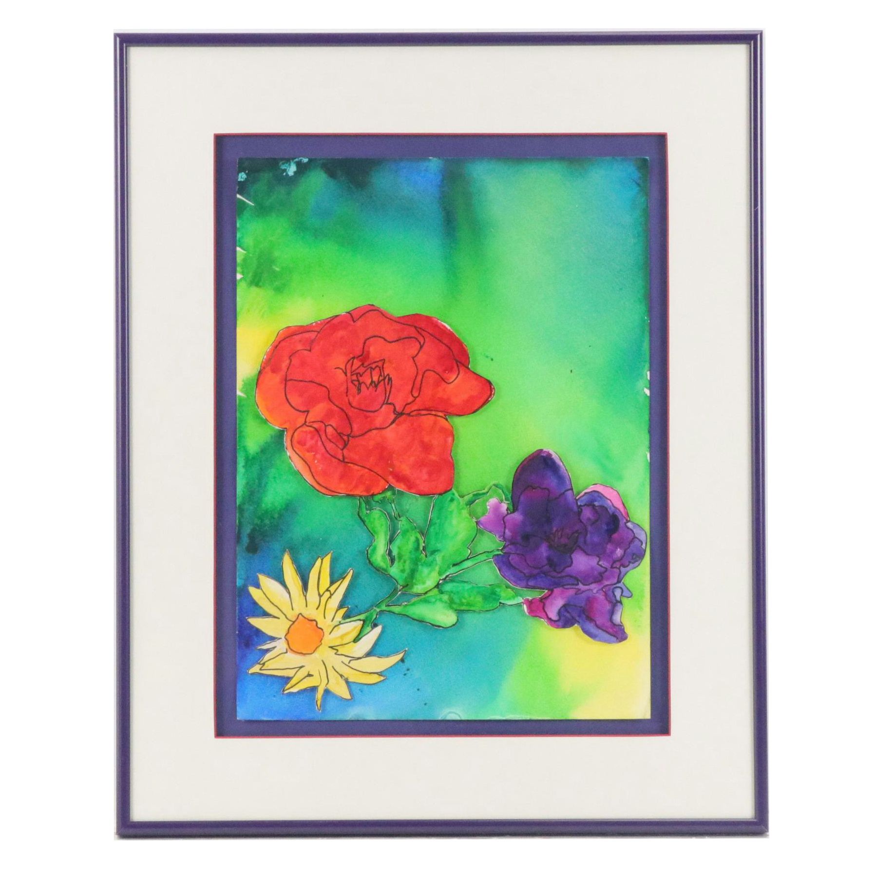 Multicolor Collaged Floral Painting, Circa 2000