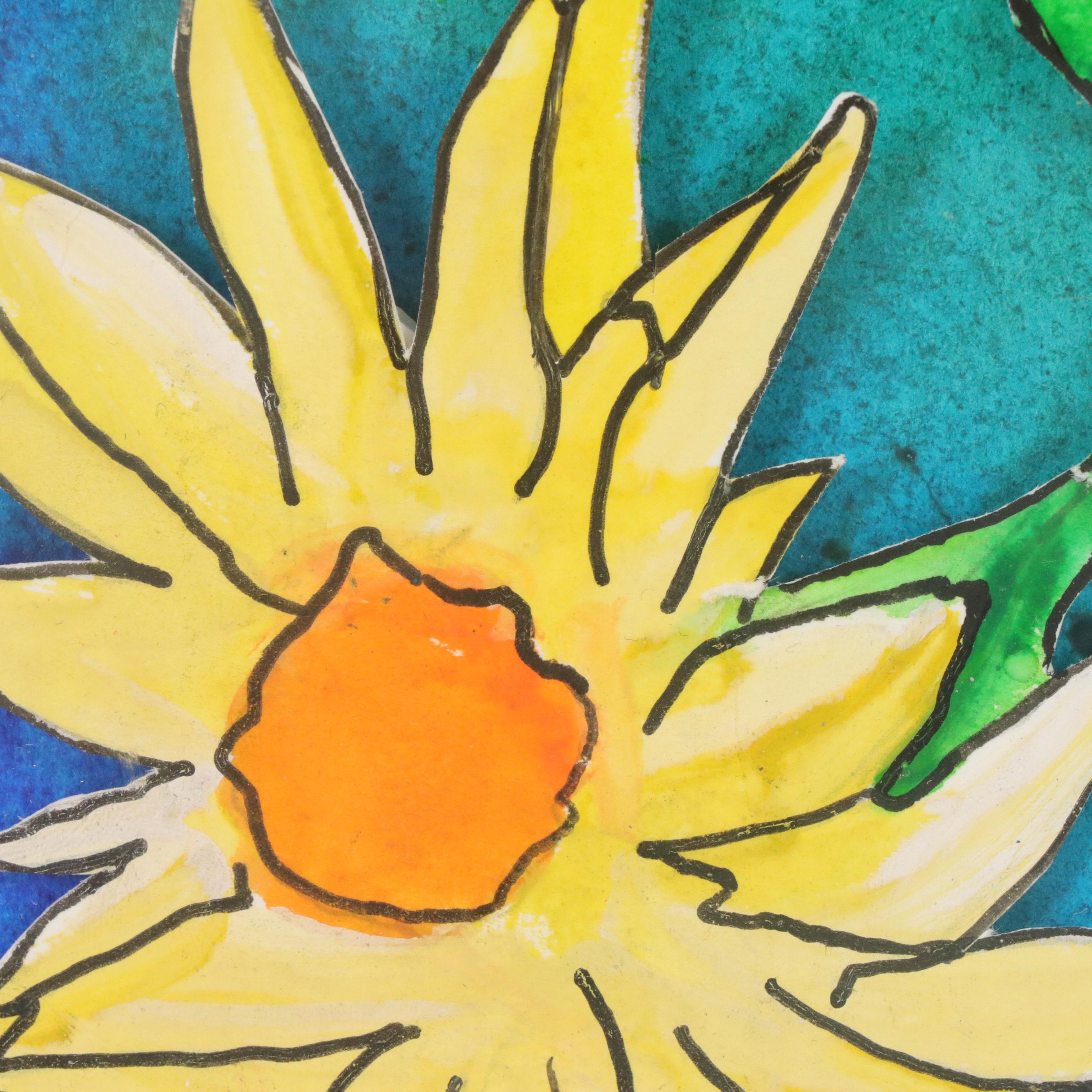 Multicolor Collaged Floral Painting, Circa 2000